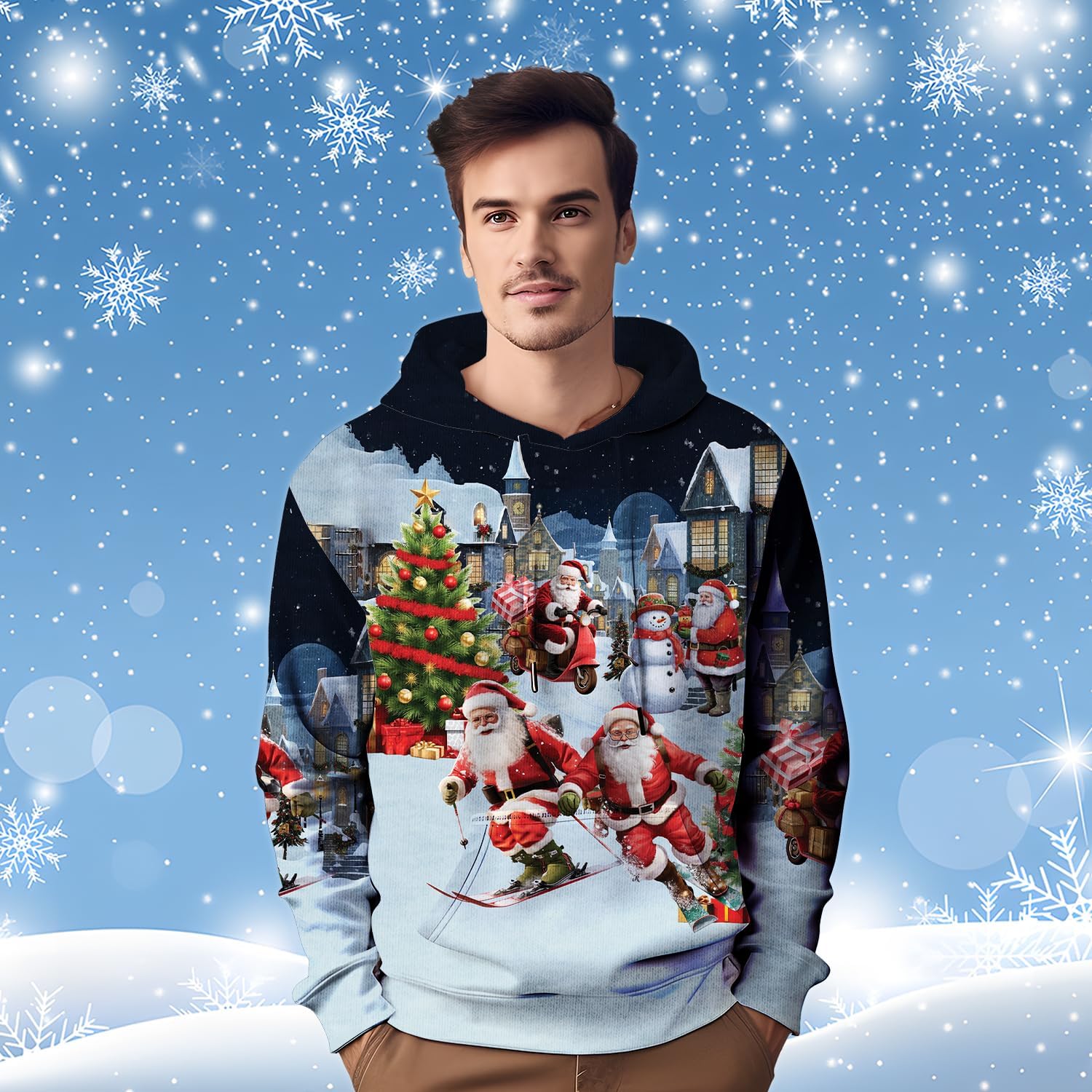 Unisex Hoodies 3D Print Santa Claus – Pullover Hooded Sweatshirt Hoodies for Men and Women, Cozy Winter Hoodie Series 08 - Image 4