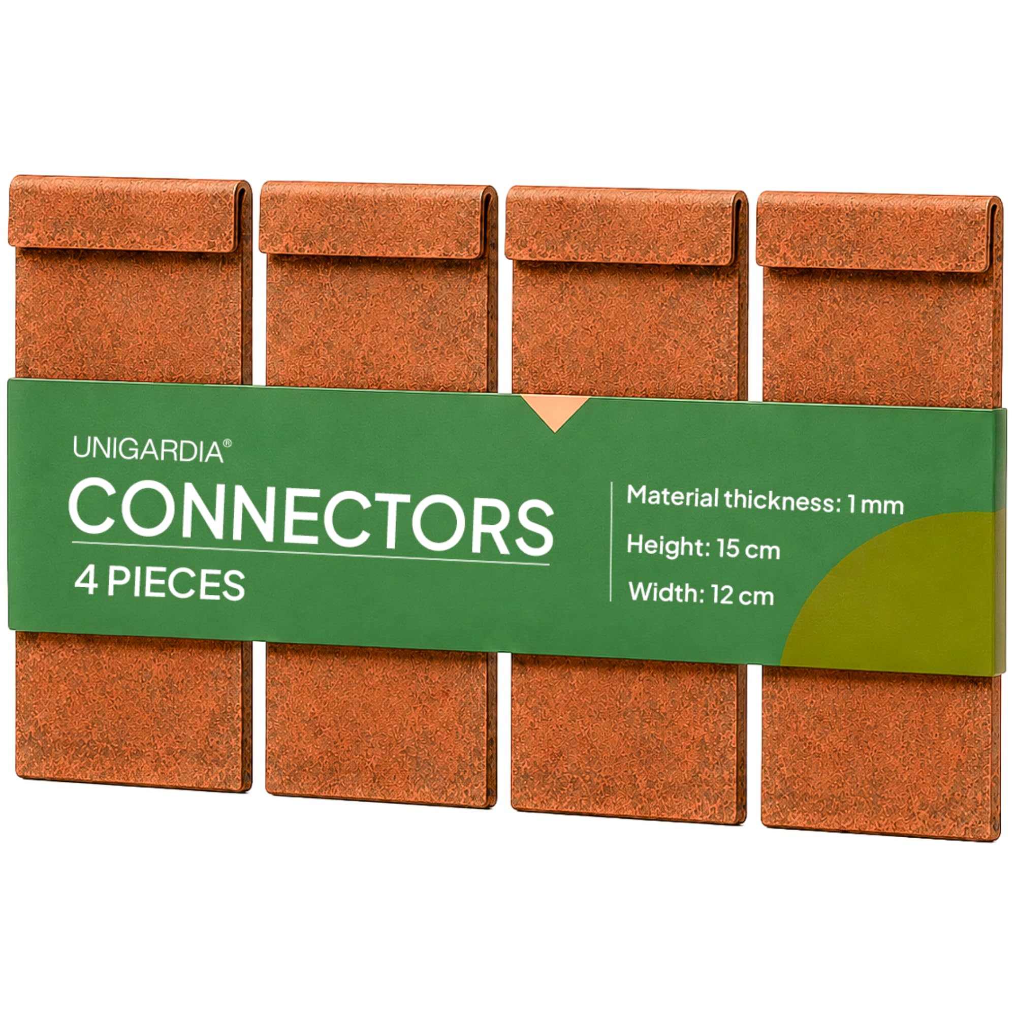 UNIGARDIA Set of 4 Corten Steel Connectors for Lawn Edging, Height 15 cm - Connecting Element for Garden Bed Edging - Thickness 1 mm