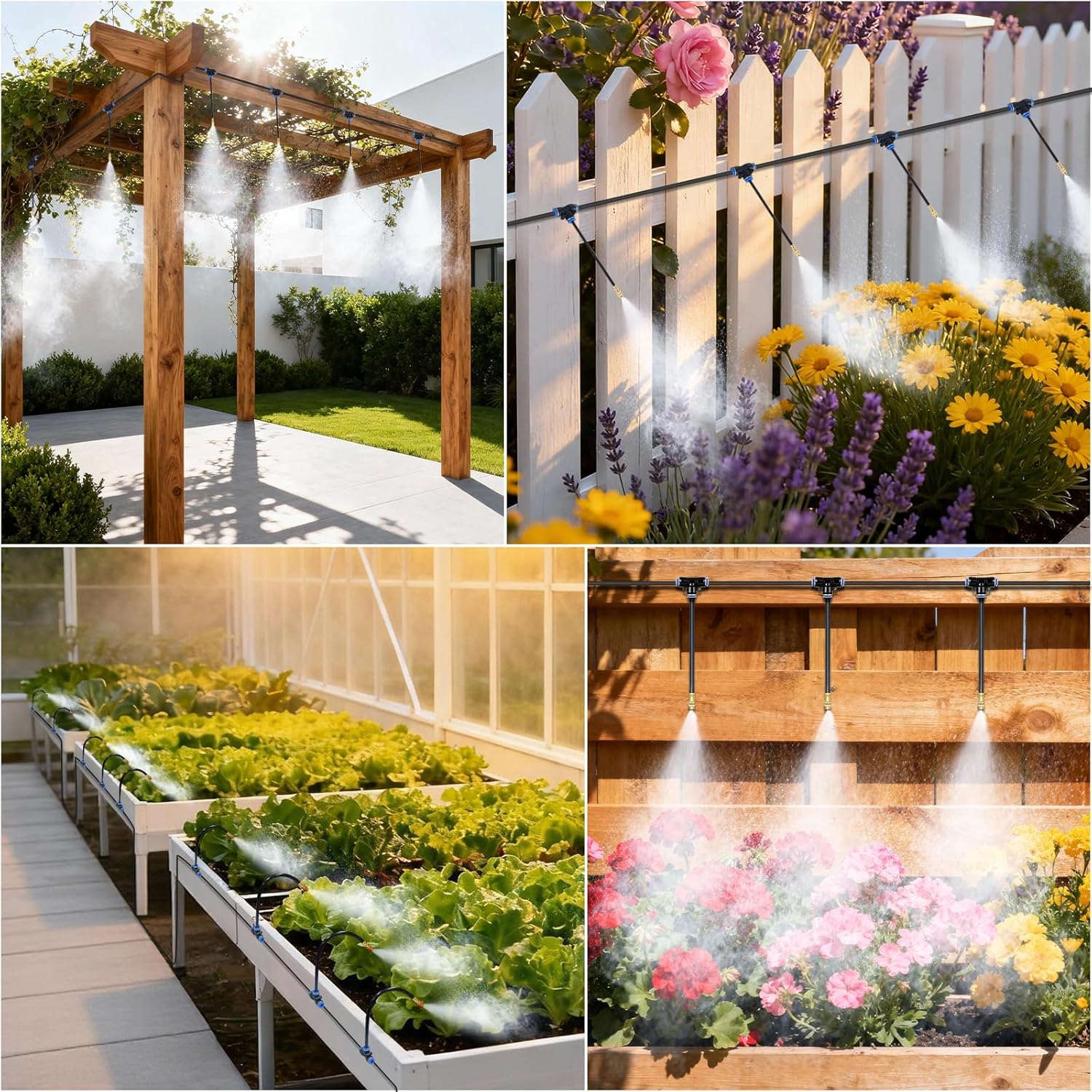 360° Adjustable Drip Irrigation System - Compatible 1/4" Irrigation System, 50FT Garden Watering Atomizing System with 15 Nozzles, Greenhouse Accessories for Yard, Lawn, Plants, Garden