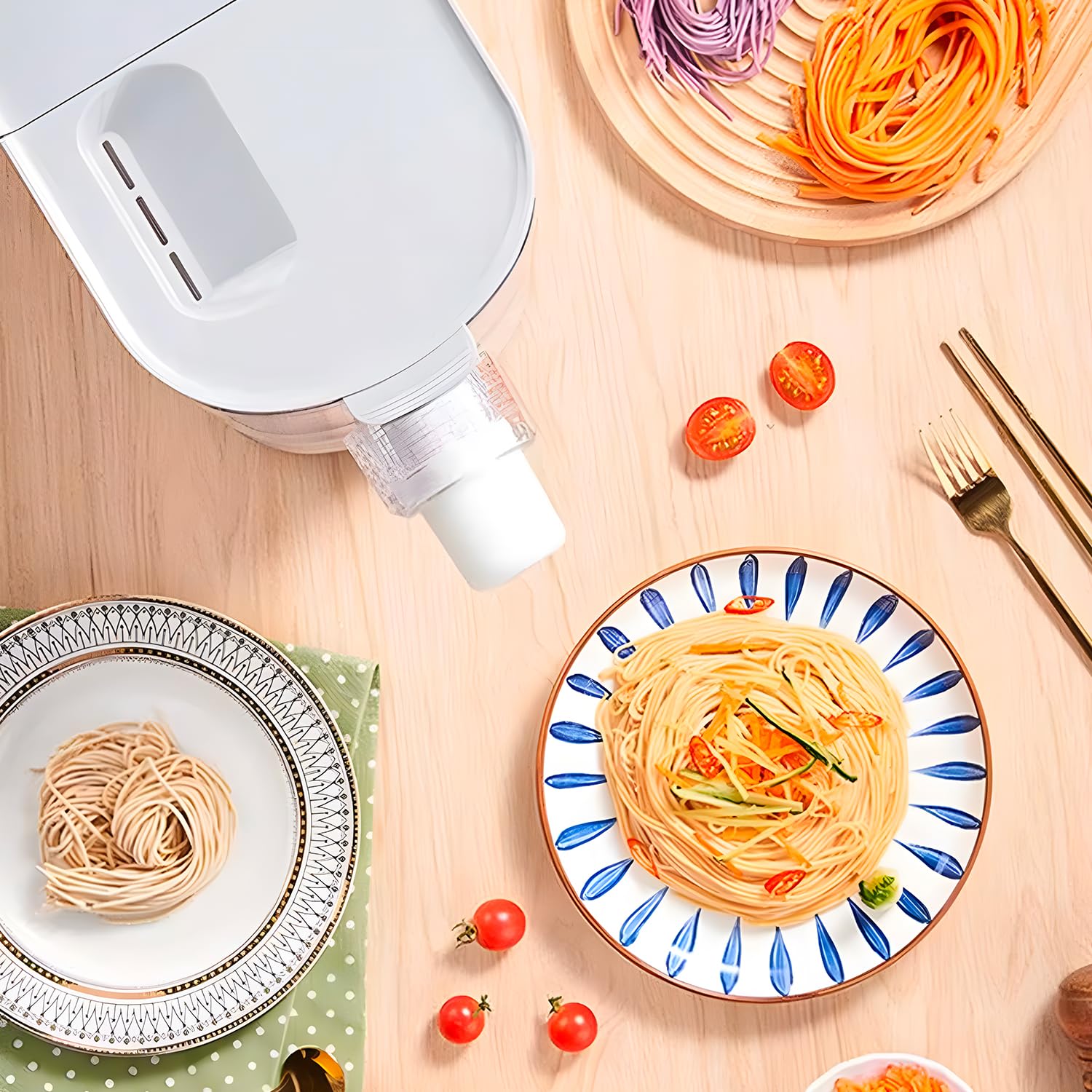 Avilia Macchina per Pasta Elettrica 200W con 12 Stampe per Vari Formati - Impasto Rapido 3 Min, Pasta Pronta in 10 Min - Capacità 350g in omaggio raschietto per la pulizia -