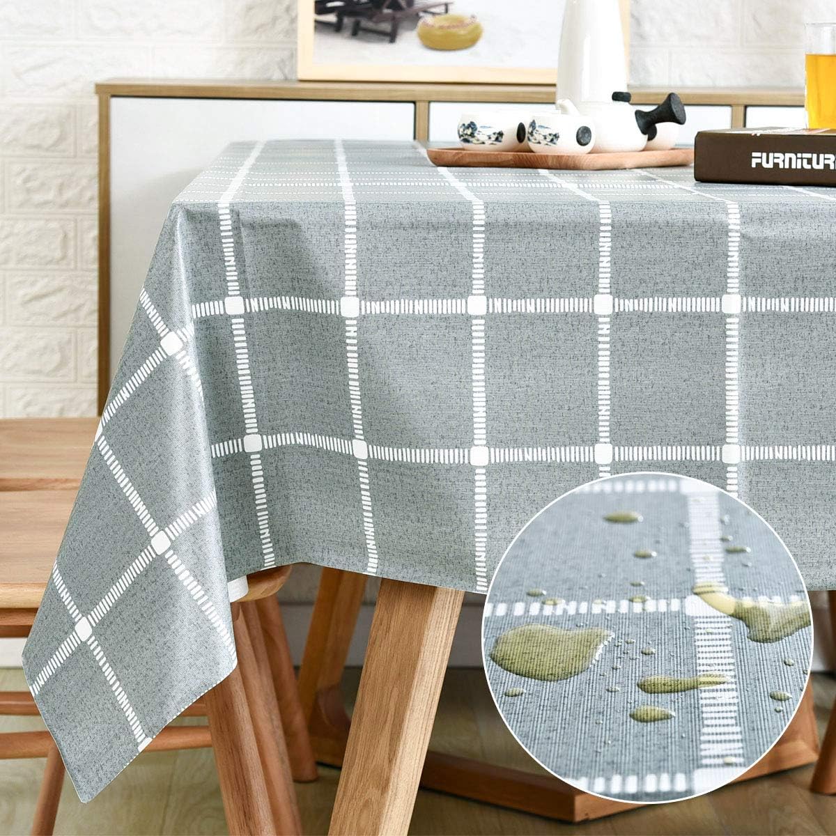 LOHASCASA Vinyl Table Cloth Cover, Small Square, Plastic PVC Waterproof Oilcloth Gingham Tablecloth, Wipeable for Parties, Coffee Table, Outdoor, Camping Gray, 54x54 Inch
