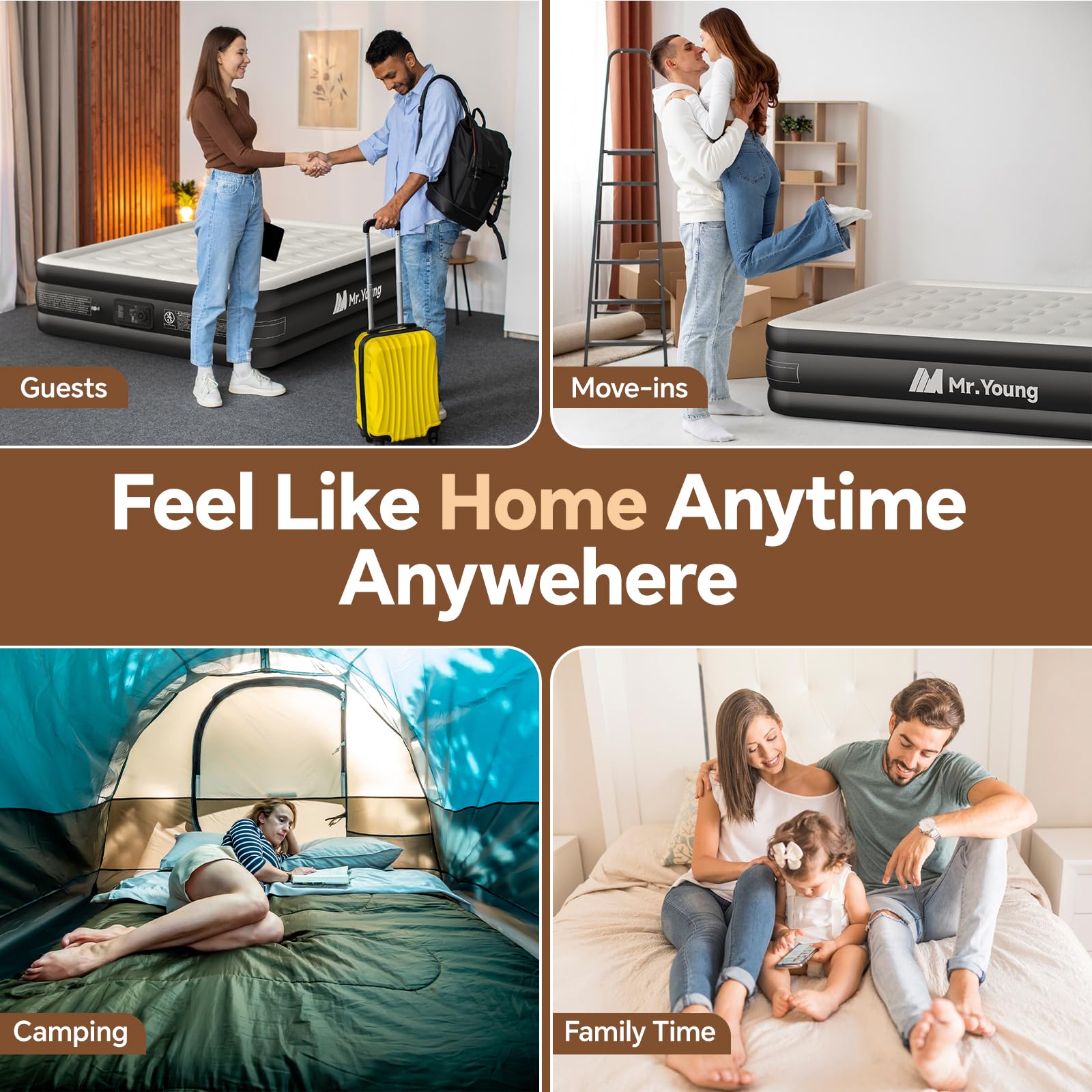 Mr.Young Colchón de aire completo con bomba integrada, colchón hinchable, colchón hinchable en 3 minutos autoinflado/desinflado, colchón inflable de 18 pulgadas para invitados y hogar, camping, 600