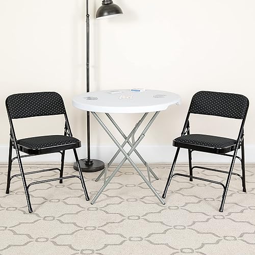 EMMA + OLIVER Paquete de 2 sillas plegables curvadas de metal de tela con patrón negro