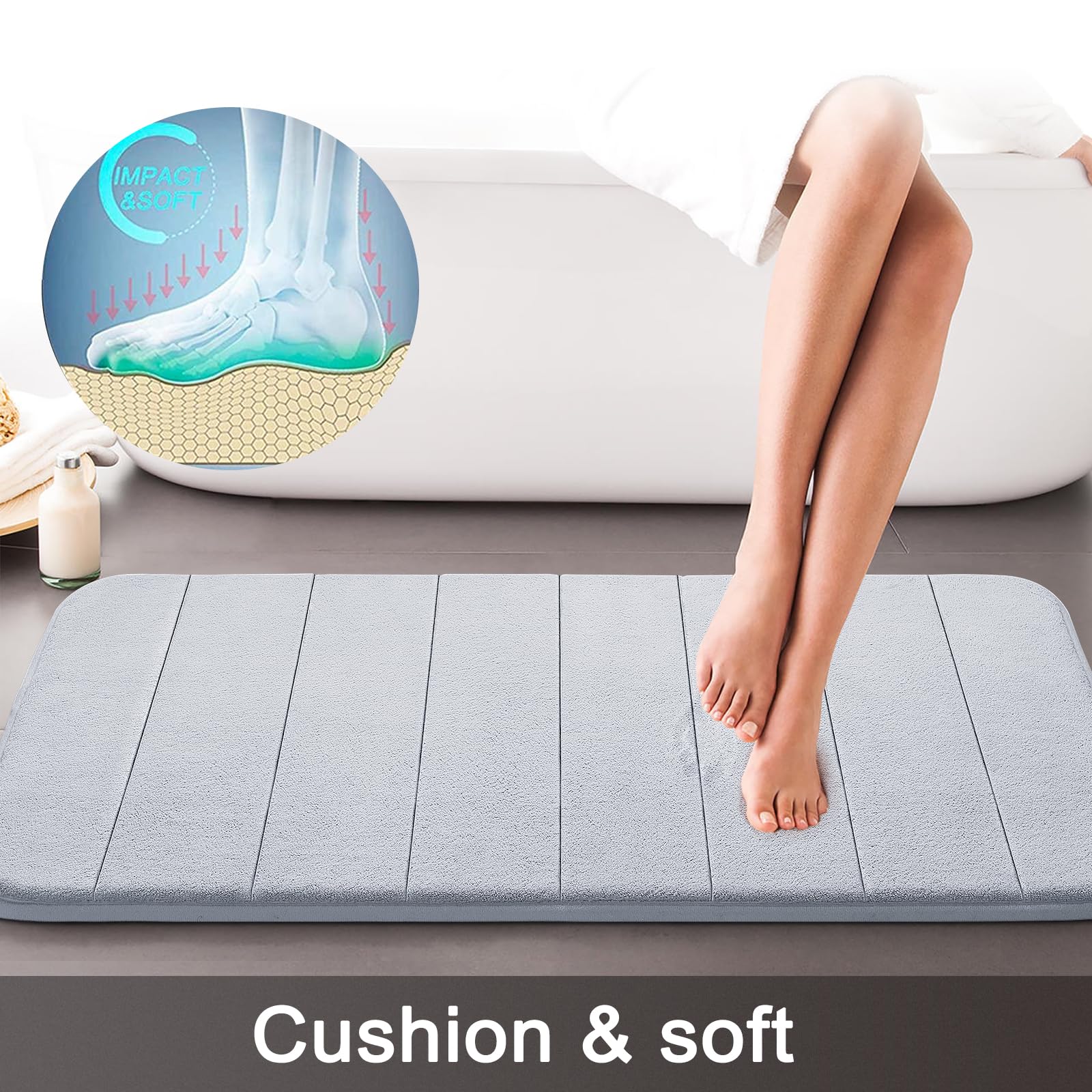 Yimobra Memory Foam Bath Mat Set, 2 Piece Soft Bathroom Rug,81x51 cm and 61x52 cm U-Shaped, Toilet Mat, Water Absorption - Image 2