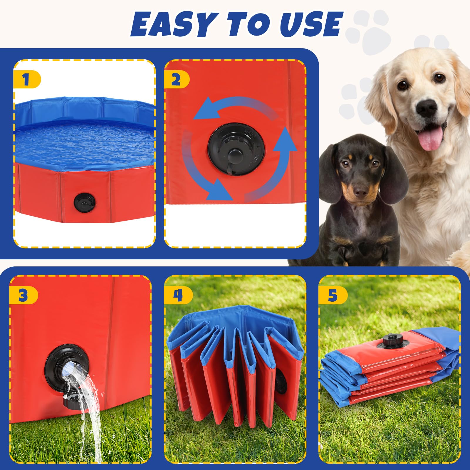 DASBET Piscina pieghevole per cani, in PVC, pieghevole, portatile, per cani, cuccioli, gatti, per interni ed esterni (80 x 20 cm, rosso)