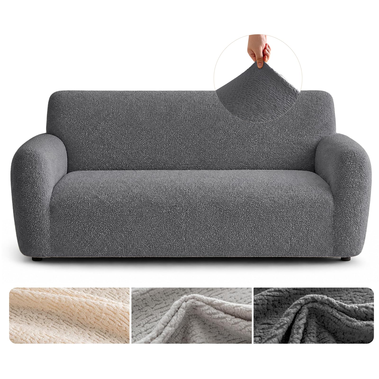 AZVFLY High Stretch Sofa Covers Thick Velvet Soft 2/3 Seater (Dark gray, 4)