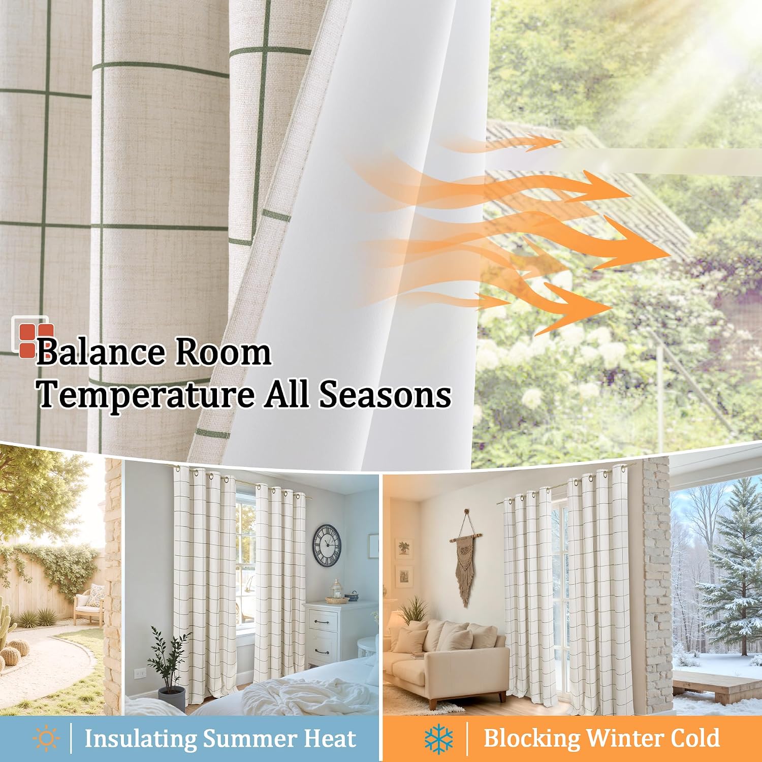 Lajode Linen Blackout Curtains for Living Room - Boho Plaid Pattern Thermal Insulated Grommet Cottage Core Window Treatments Rustic Drapes for Farmhouse, 52x84 Inch 2 Panels, Dark Green