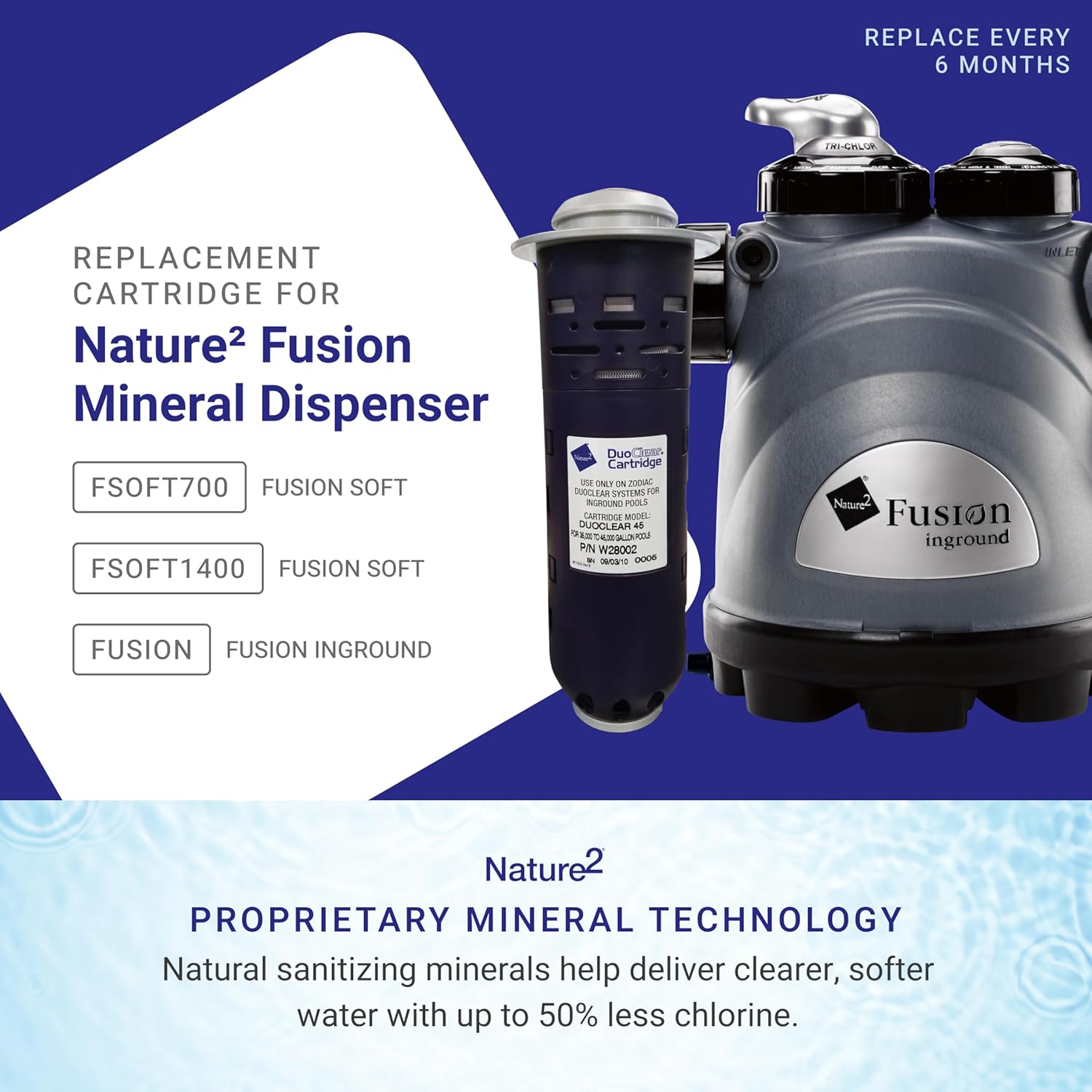 Nature2 DuoClear 45 Mineral Cartridge for Inground Pools up to 45,000 Gallons | Cartridge for DuoClear Salt Chlorinators & Nature2 Fusion Pool sanitization Systems | Replacement Pool Filter Cartridge