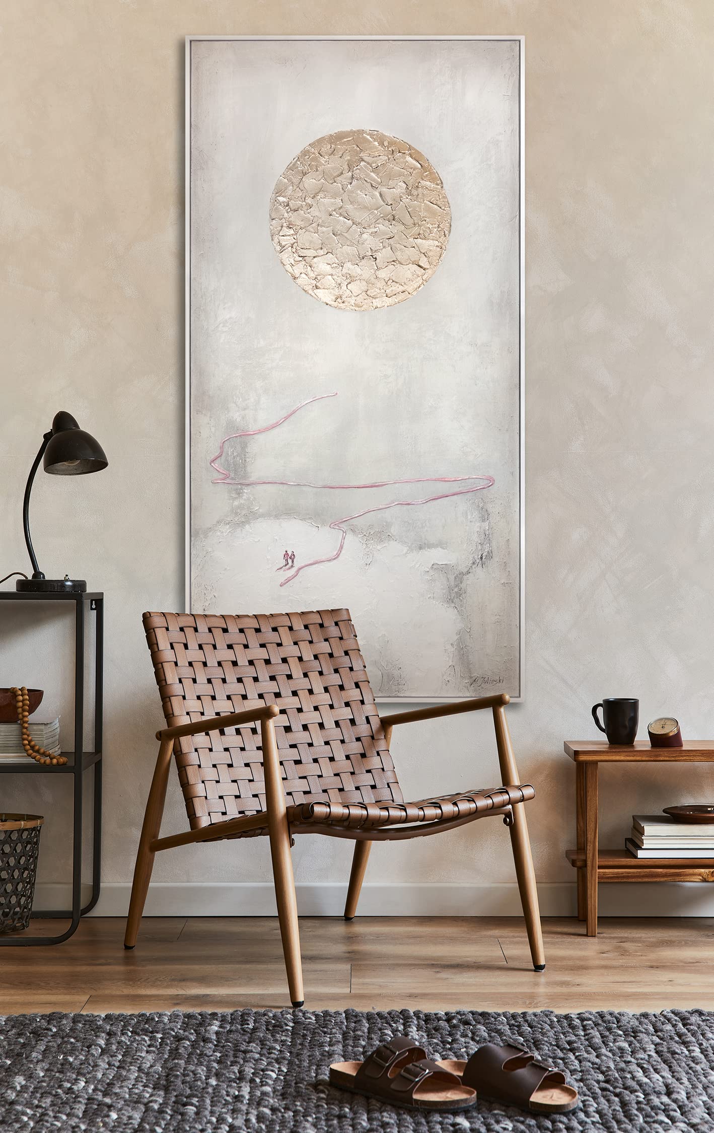 YS-Art Tableau Abstrait Blanc et Beige Peint Main pour Chambre et Salon