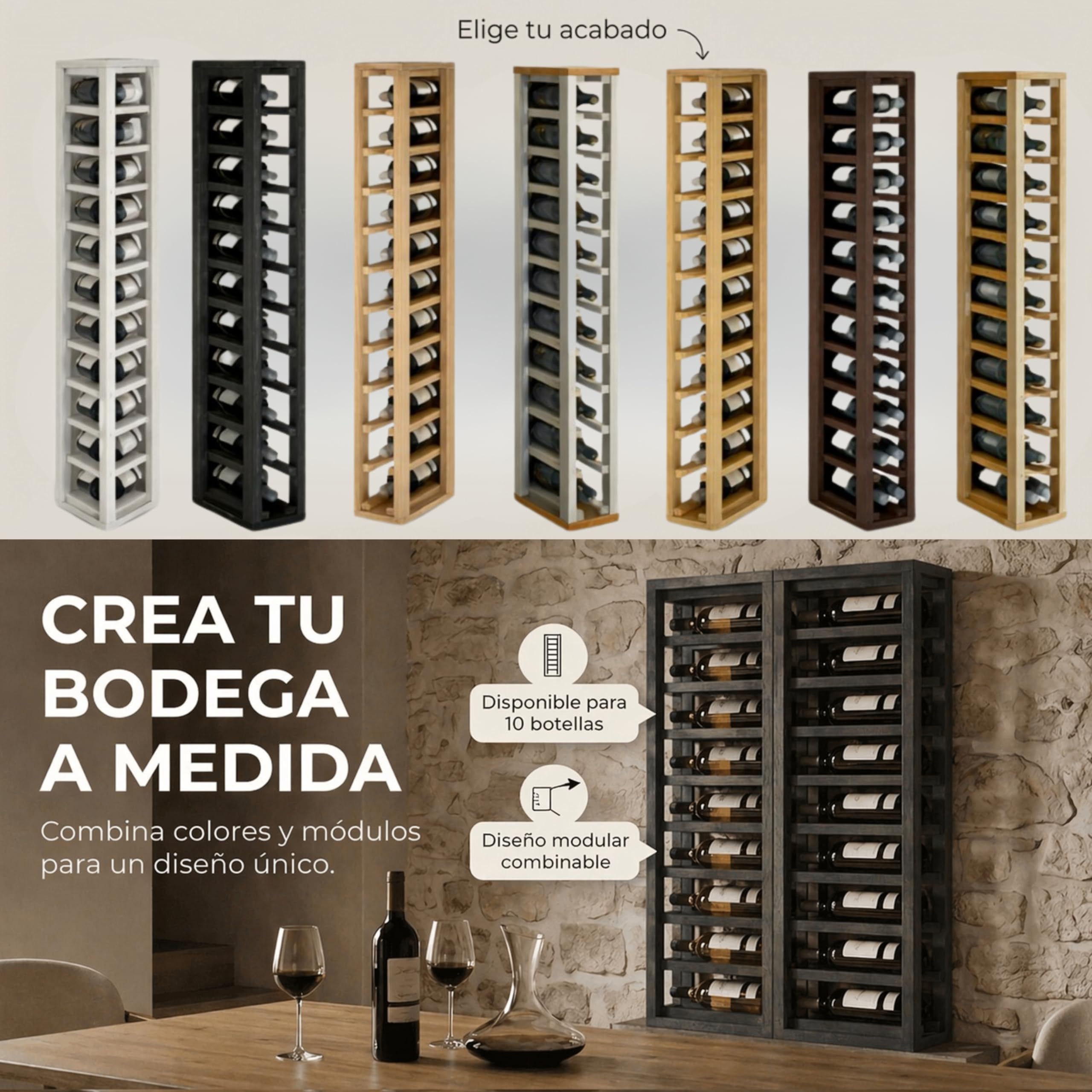 Botellero Vino de Madera Vertical 10 Botellas Pino Negro 105x13x32 cm