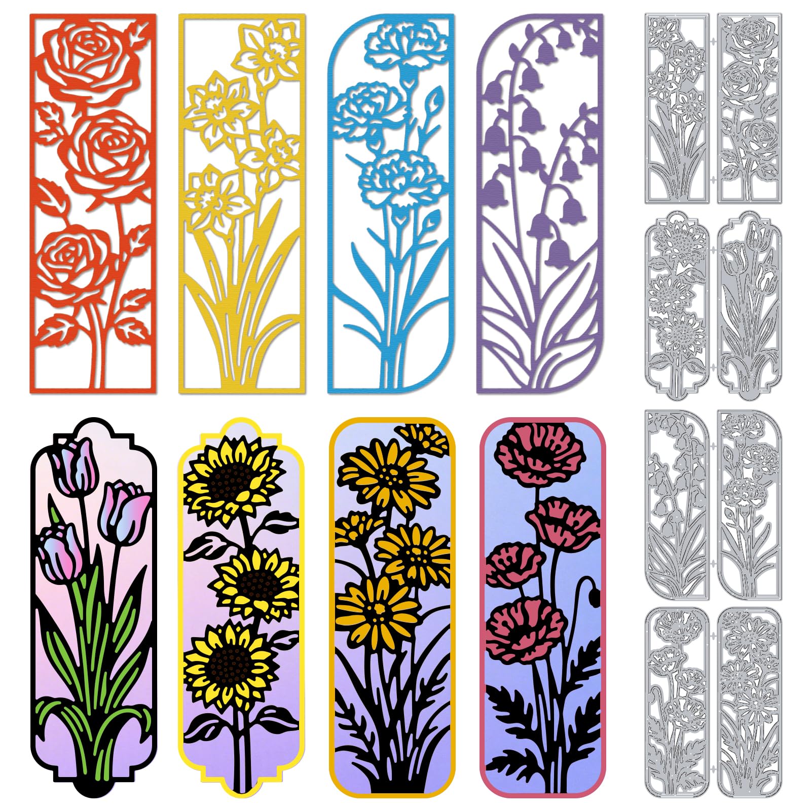 TWINKLEMON 4 Pcs Bookmarks Frames Cutting Dies Stencil, 4 Styles Flower Metal Die Cuts for Card Making, DIY Craft Embossing Tools Template for Cards Scrapbooking Album Paper Hanging Tag Craft Supplies
