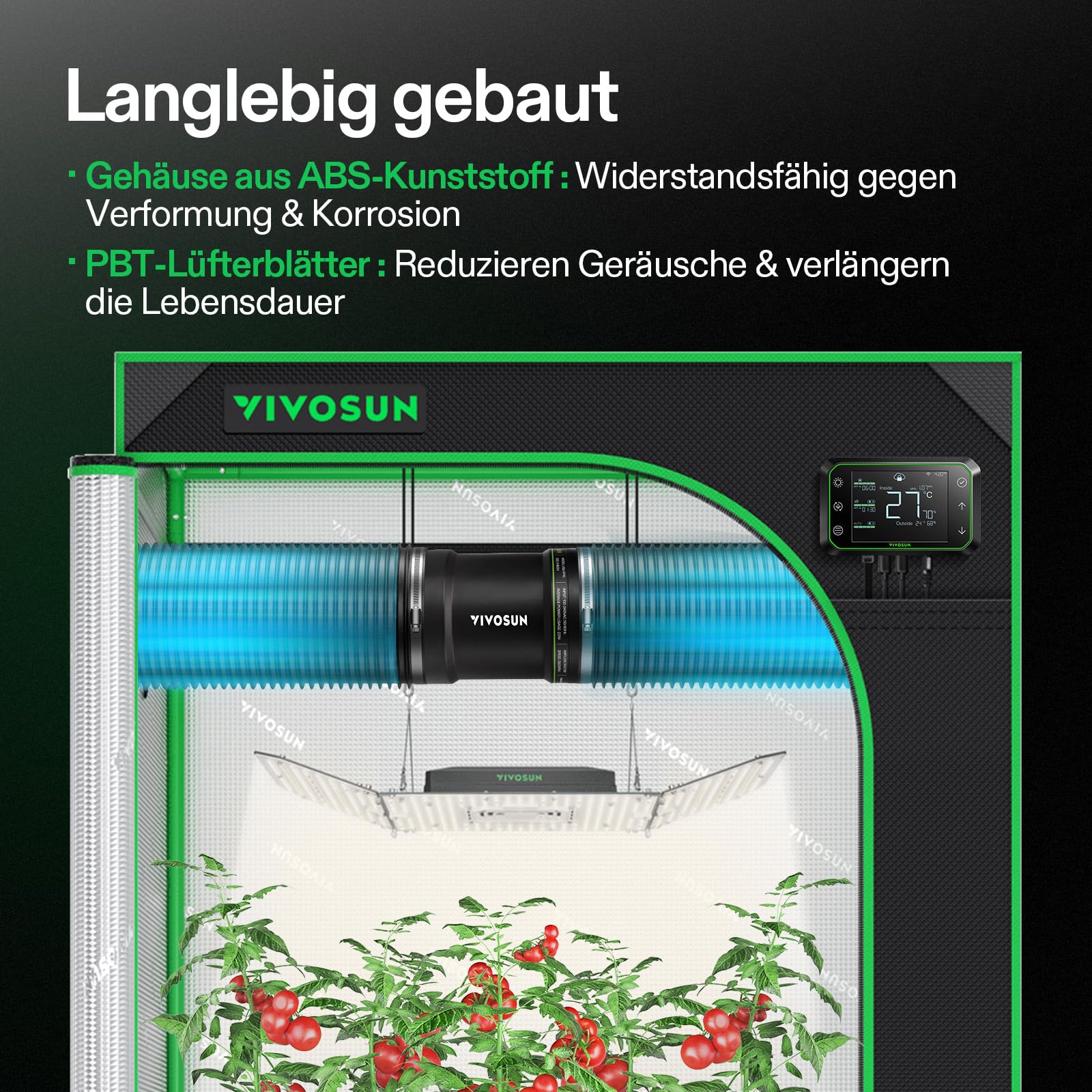 VIVOSUN Rohrventilator 150 mm mit Drehzahlregler, 587 m³/h leiser EC Rohrlüfter, Abluftventilator für HVAC, Growzelt, Gewächshaus, Keller, Garage, Bad, Küche, Dachboden und 3D-Drucker