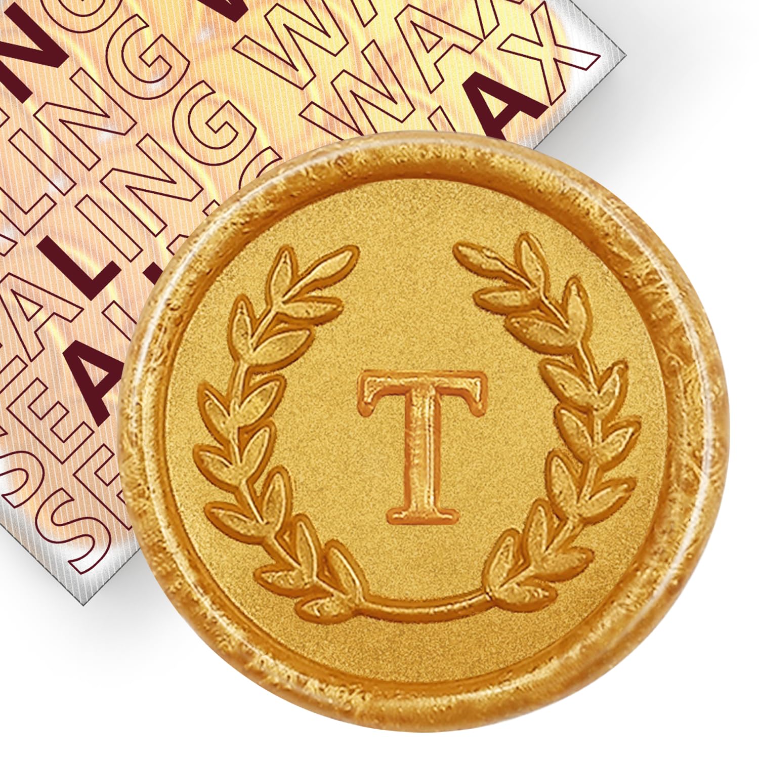 50Pcs Gold Letter T Adhesive Wax Seal Stickers, Hand-Made, No Need Seal Stamp, Tear and Use Wax Stickers for Wedding Invitations, Envelopes, Christmas Gift