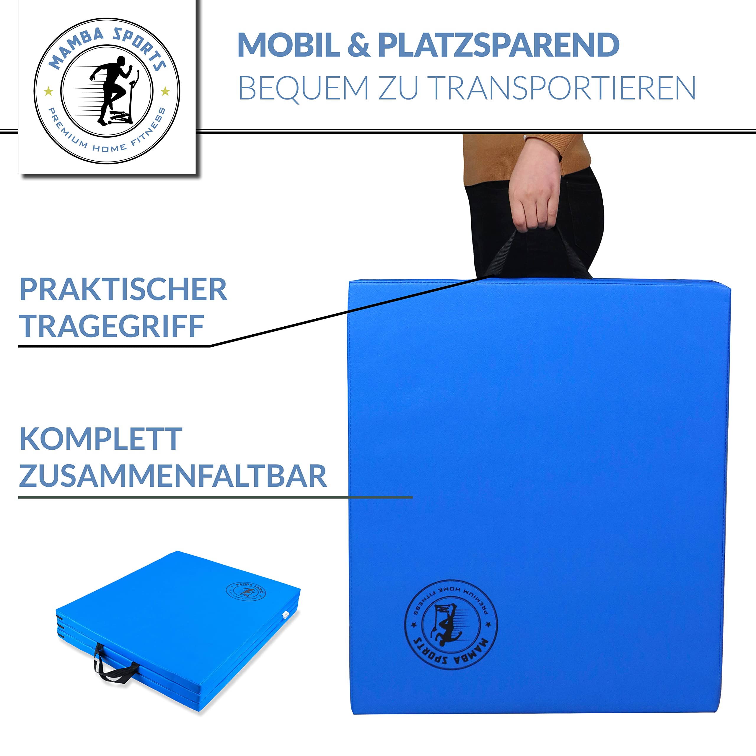 Klappbare Turnmatte - (182 x 70 cm) - 3cm dicke Weichbodenmatte - klappbar - Fallschutzmatten Outdoor & Indoor - Gymnastikmatte faltbar