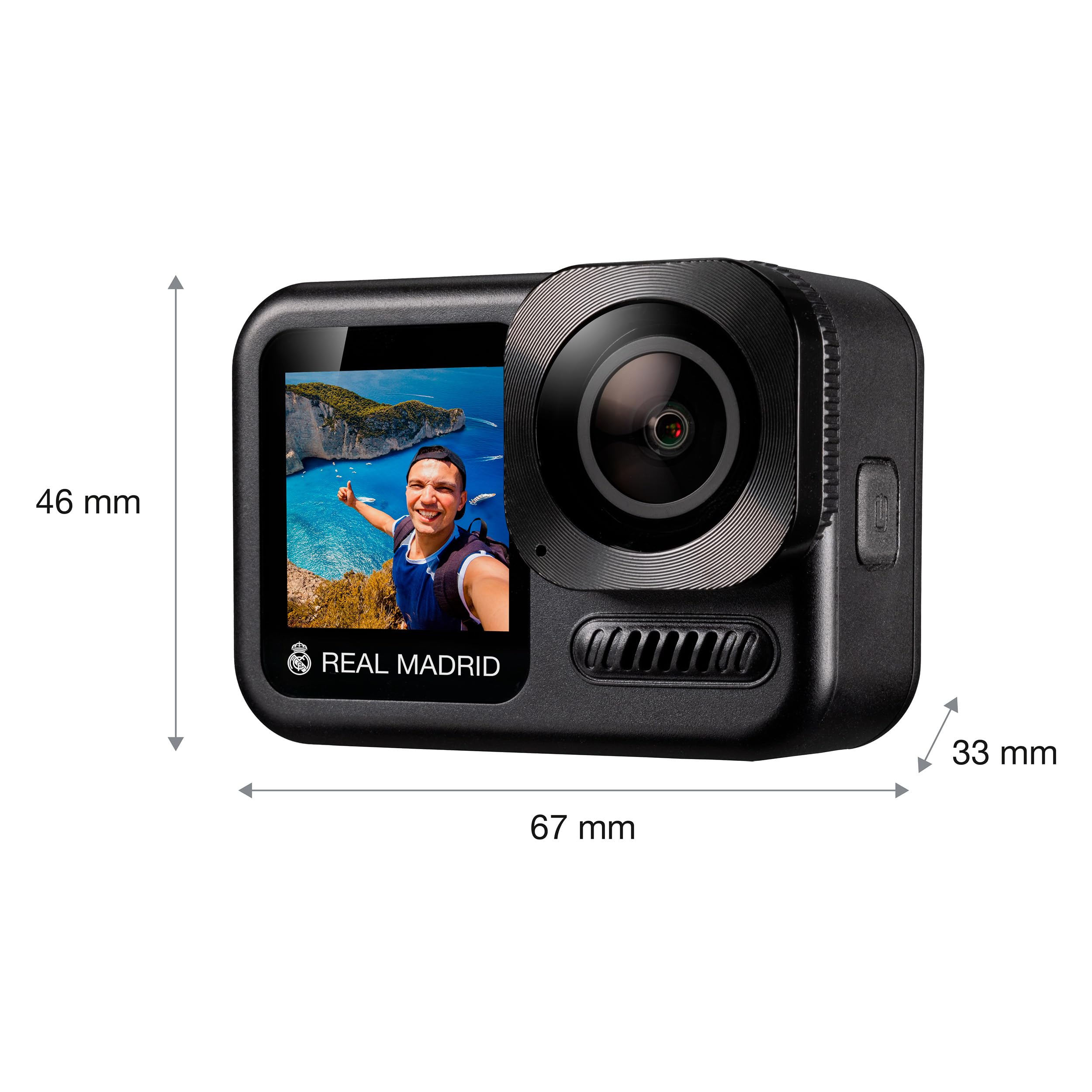 Bresser Real Madrid Kamera sportowa 4K, wodoodporna do 10 m, szeroki kąt 170°, ekran dotykowy 2", Wi-Fi, stabilizacja obrazu, microSD do 256 GB, czarny