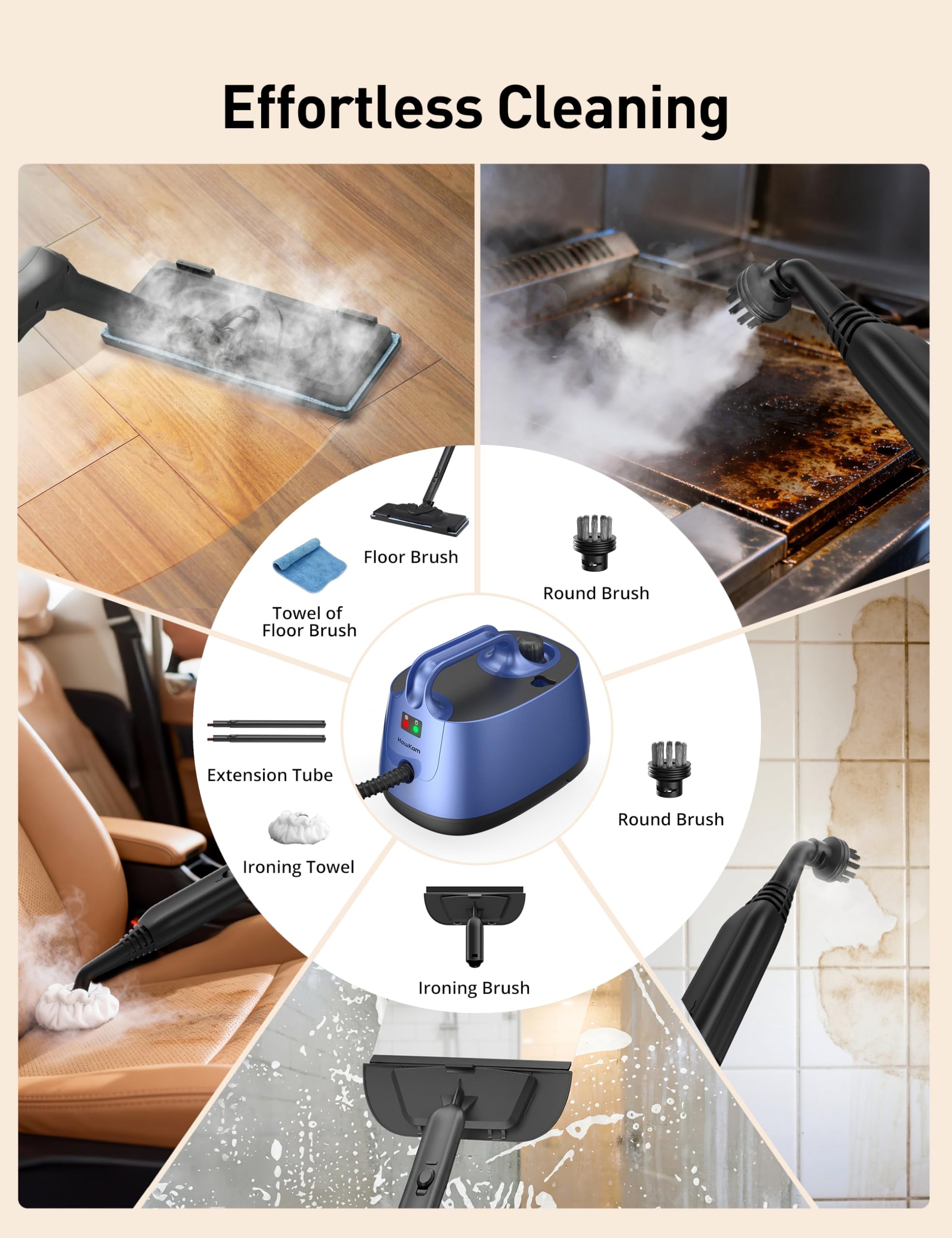 Nettoyeur vapeur portatif pour la maison, 60 psi, 21 accessoires
