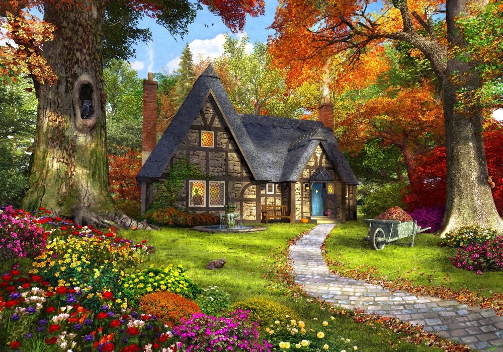 Amazon.com: Posterazzi A small cosy cottage in a Autumnal woodland