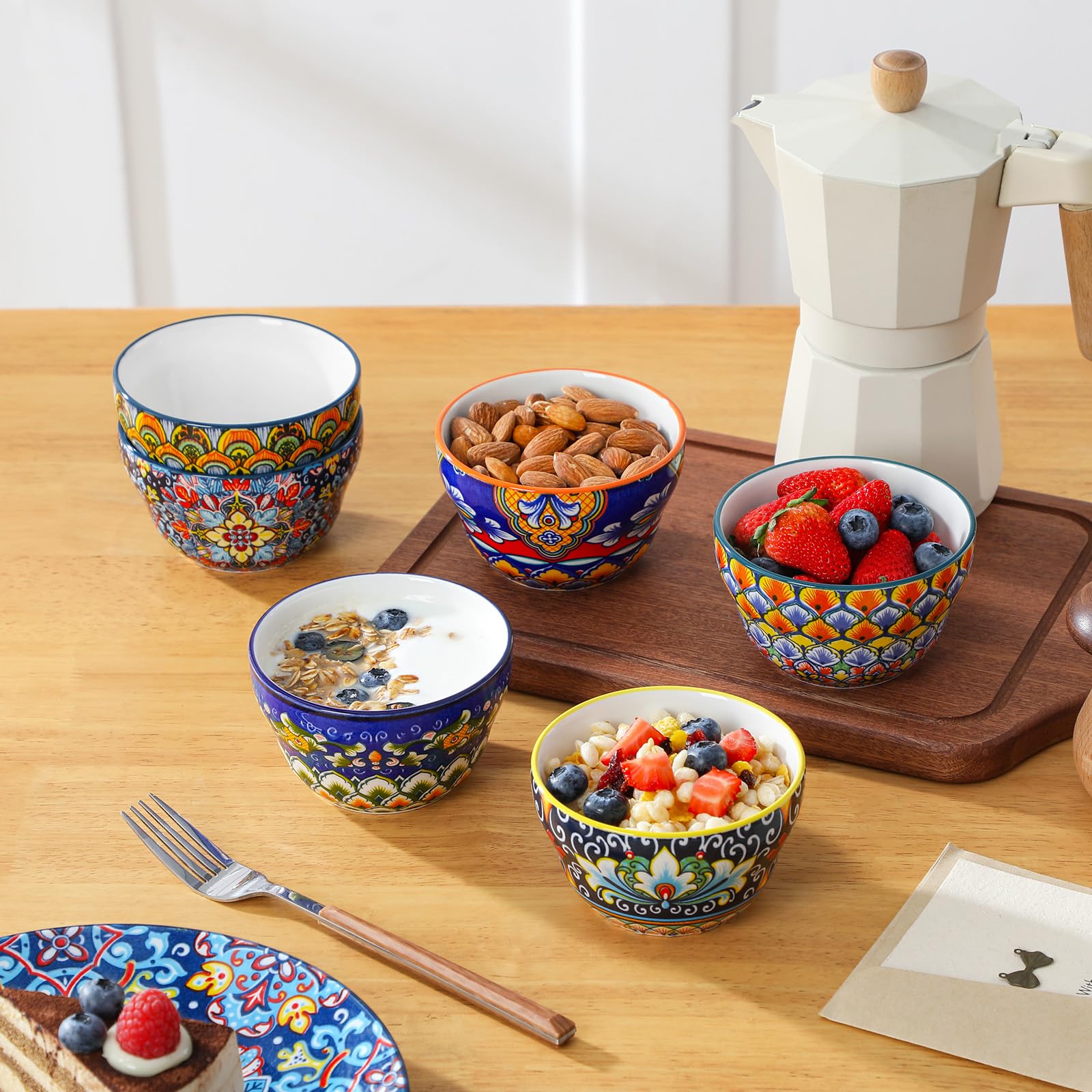 vancasso SIMI miseczki deserowe 240 ml, zestaw 6 misek na przekąski z kolorowej porcelany w stylu boho, mini miseczki na zupę, miseczki na musli na lody, jogurt i desery, nadają się do mycia w