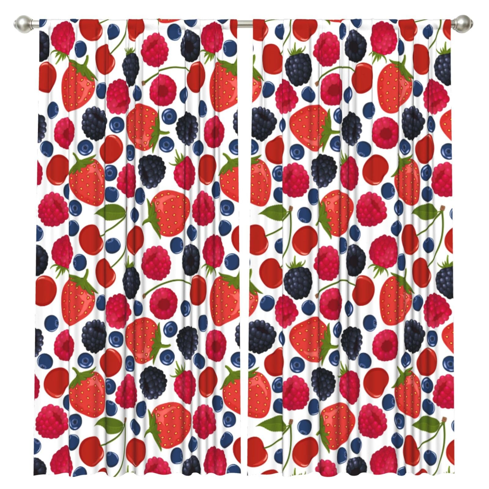 InOmak Falling Ripe Berries Raspberries, 2 Panels Window Curtains 52 x 84 Inch Blackout Curtains for Living Room Bedroom