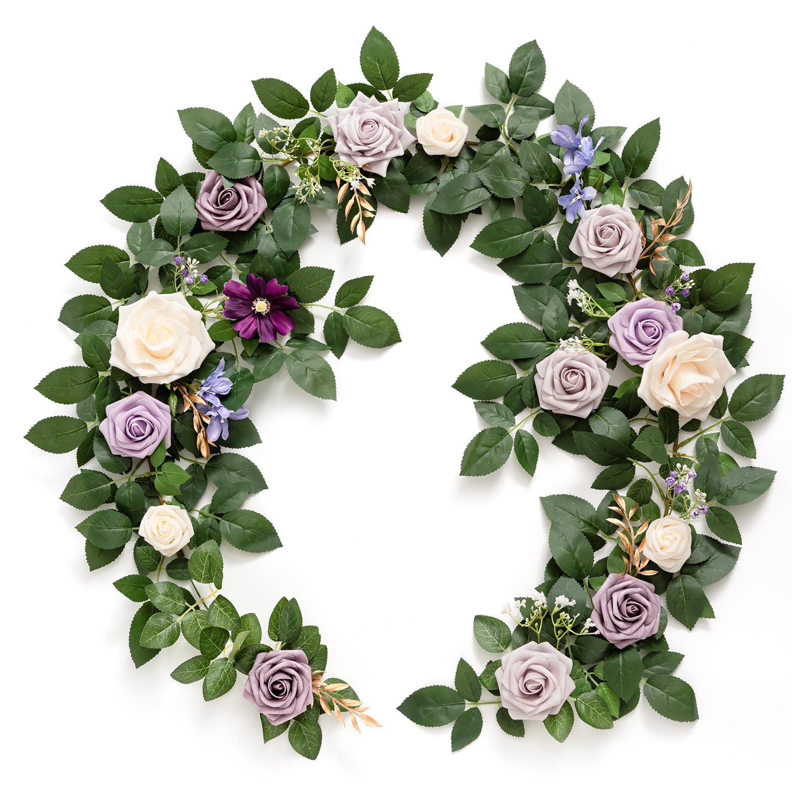 Ling's Moment 5FT Light Purple Artificial Flower Arch with Rose Leaves and Lilac for Wedding Party Backdrop Decor