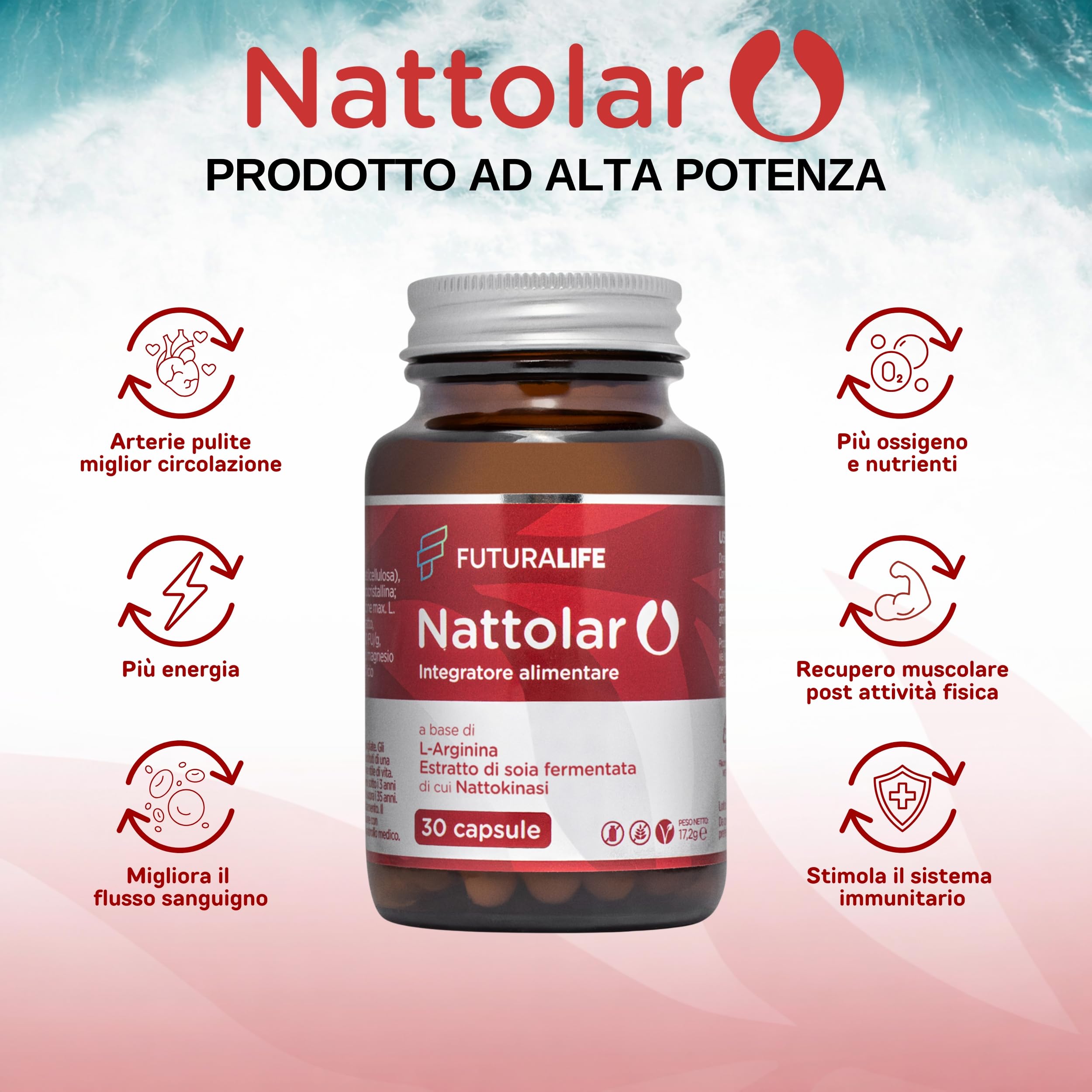 NATTOLAR Arginina e L-Citrullina = Recupero Muscolare + Vitalità di Coppia | Post Allenamento, Resistenza - Nattokinase | Supporto Circolazione, Arterie Sane e Pulite | Integratore per Sportivi. 30cps