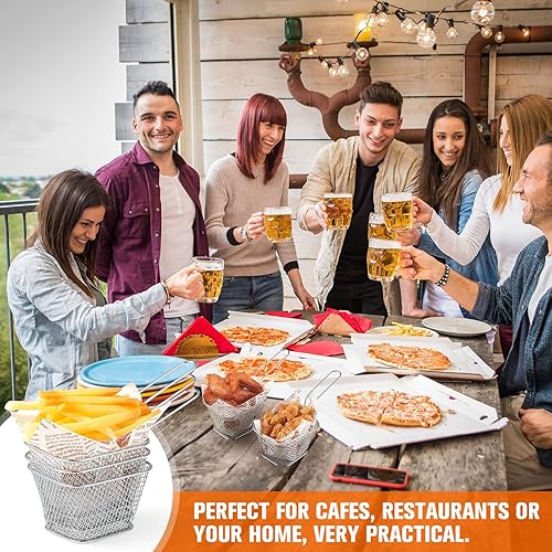 Miniatura 5 de Potchen 40 piezas mini cesta cuadrada para freír con 400 hojas de papel de cera, papas fritas delicatessen, soporte de acero inoxidable para