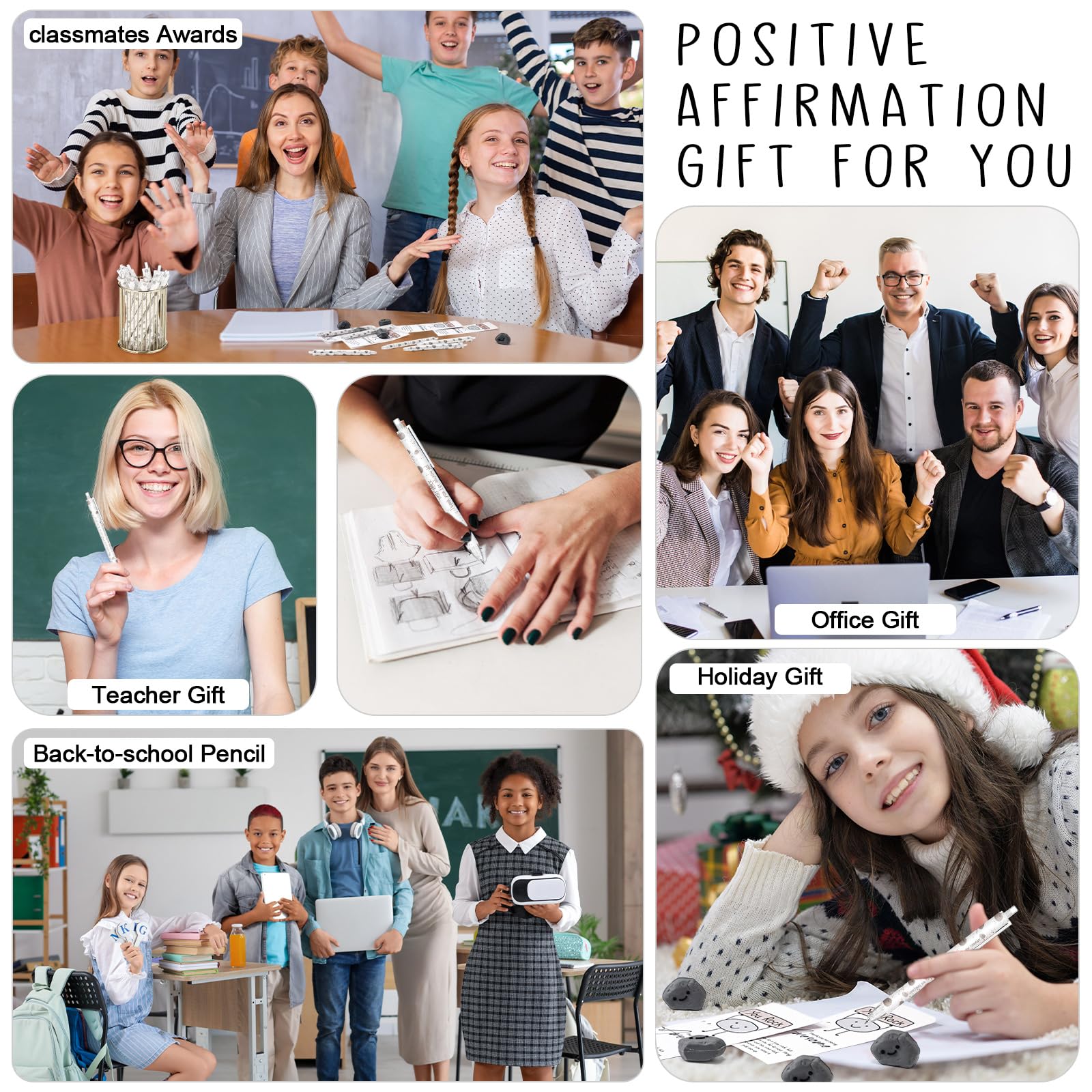 AmazingSpark Lot de 30 porte-mines inspirants en vrac 6 styles 0,7 mm avec gommes, cartes positives, cadeaux de rentrée scolaire, pour étudiants, enseignants, collègues, fournitures de bureau