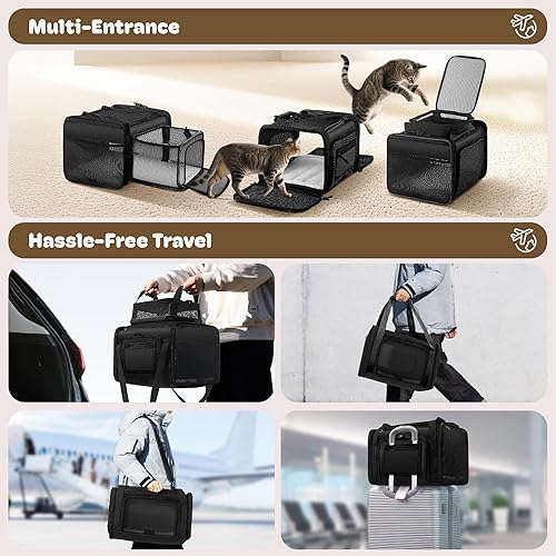 Miniatura 6 de Transportador de gatos extensible superior y de 2 lados de 17 x 11 x 11 pulgadas, aprobado por la aerolínea TSA, para perros medianos, transportador
