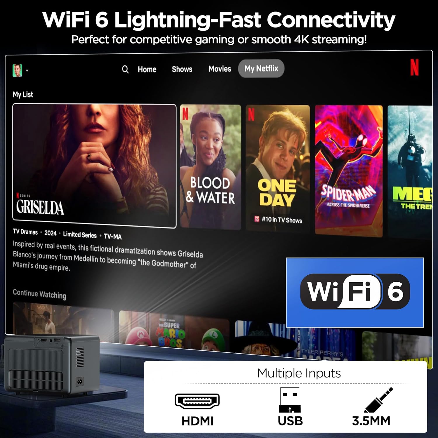 1000 ANSI Netflix Licensed Projector 1080P Smart Mini Projector with WIFI & Bluetooth, Auto Focus & 6D Keystone, Dolby Audio, Portable Projector with TV Stick/HDMI/USB/Phone Input for Indoor Outdoor 9 81sElZP0aWL. AC SL1500