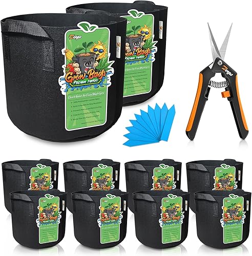 Zegos Bolsas de cultivo de 10 galones, 10 paquetes de macetas de tela con tela no tejida gruesa con asas para jardín interior y exterior (1 paquete