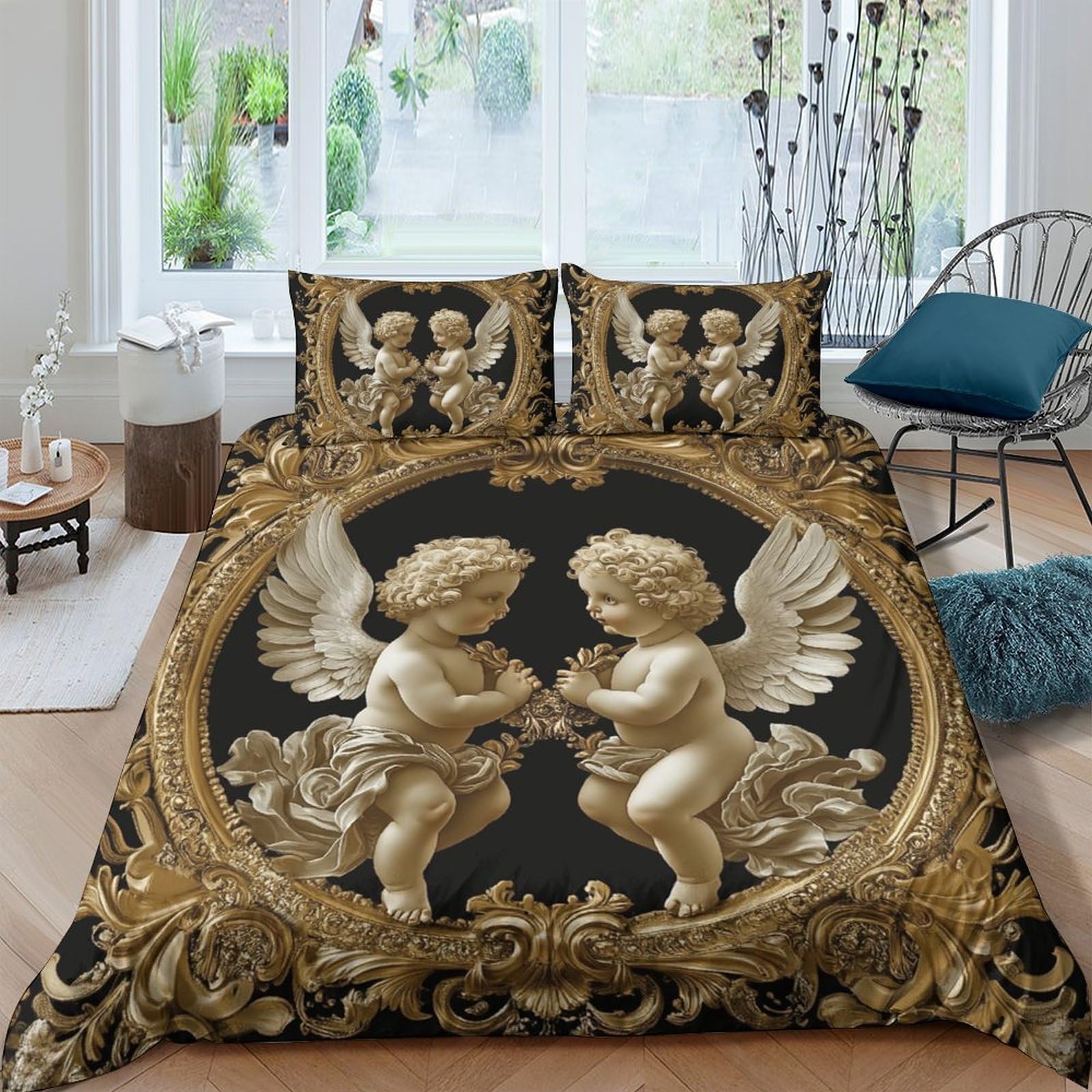 Ctjqhvkz Style-9 3D Printed Baroque Angel Fitted Sheet Microfiber Bedroom Decor Renaissance Cherub Mattress Cover For Home Dorm Single（135X200cm）