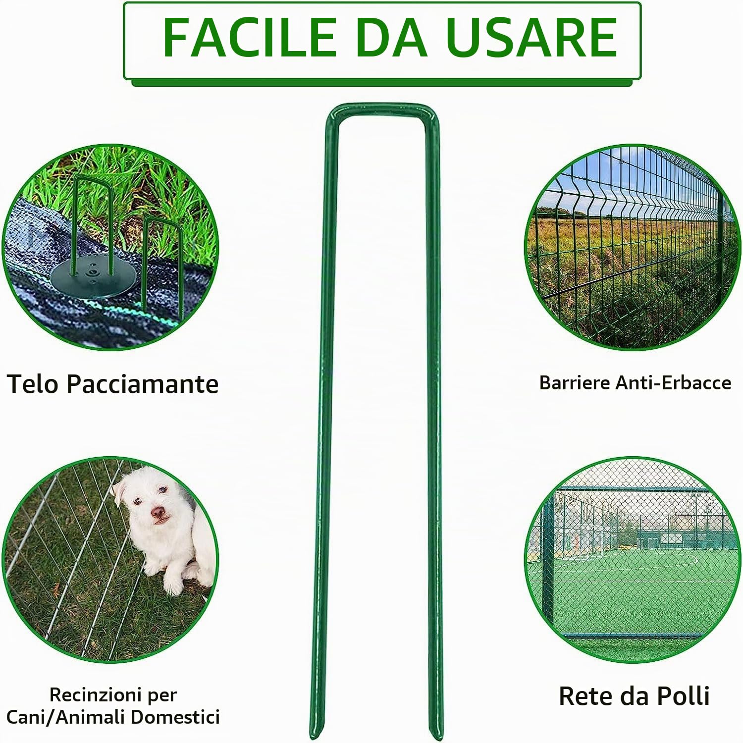 100 pezzi graffette da giardino, chiodi in acciaio inox zincato, ancoraggio U, fissaggio picchetti campeggio erba artificiale