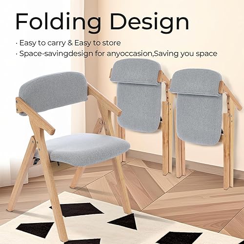 Miniatura 7 de Sillas plegables con asientos acolchados, silla de comedor apilable de madera, sillas de comedor plegables fáciles de almacenar para cocina, sala de