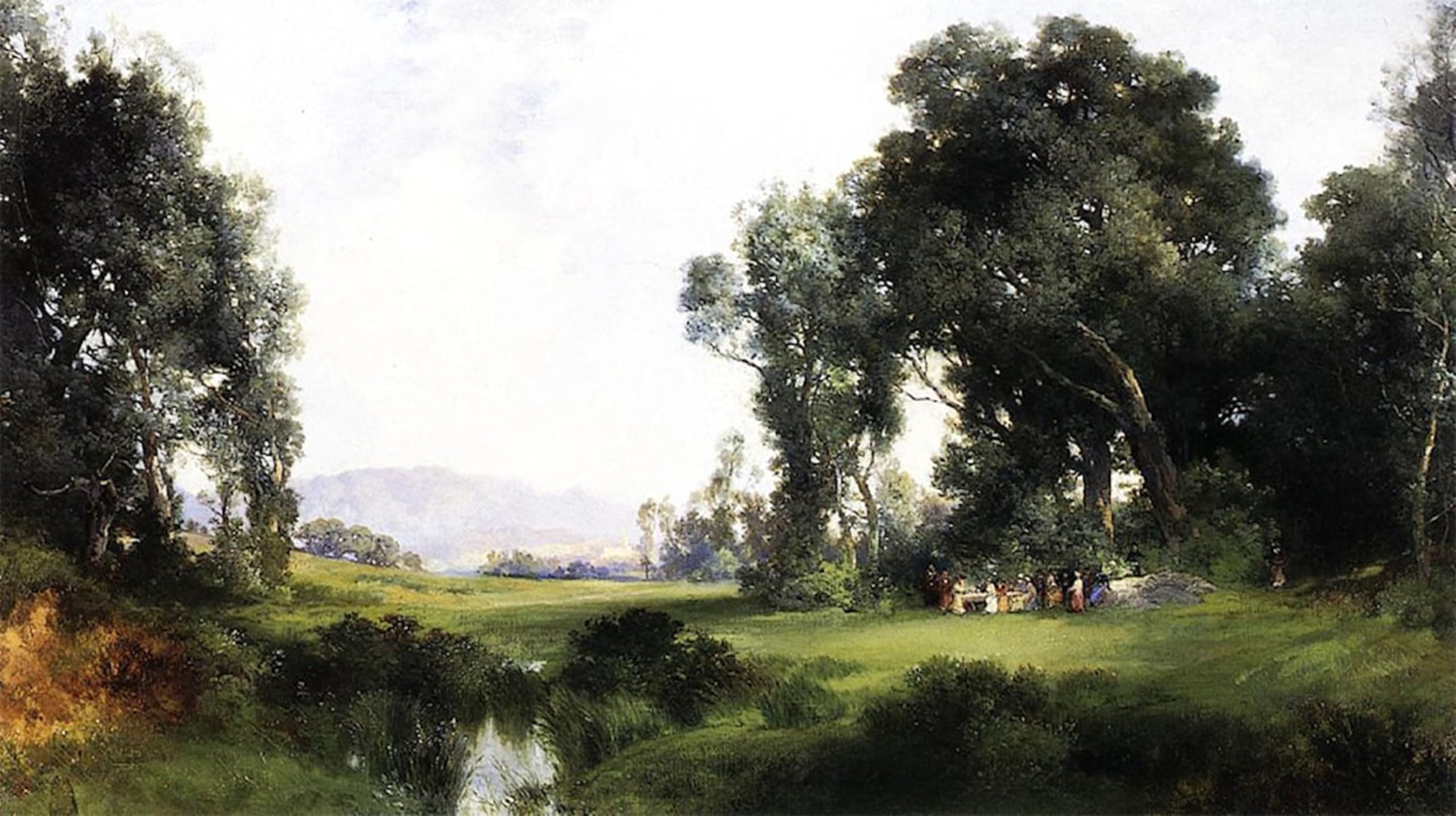 SERENDIPITP Abstract Painting Mural Print Picture Wall Decor Painting the Picnic by Thomas Moran Vintage Wall Artwork for Home Decor 60x90cm