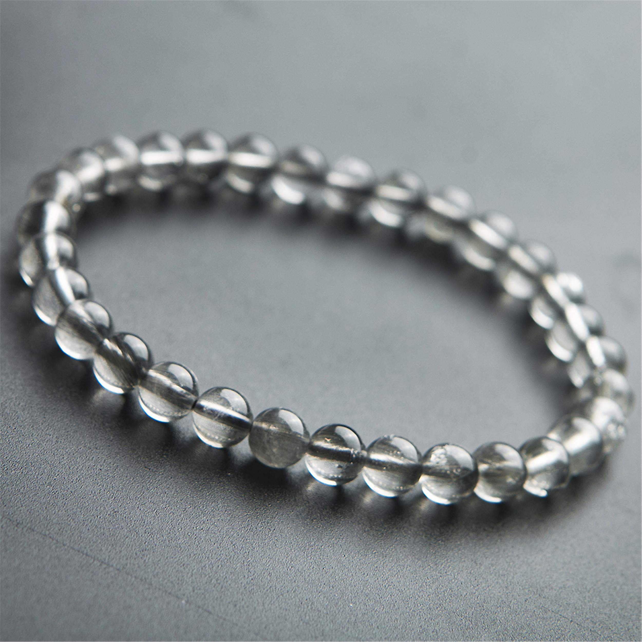 Bracciale da donna con perline tonde elasticizzate in di quarzo rutilato platino naturale Brookite da 6 mm