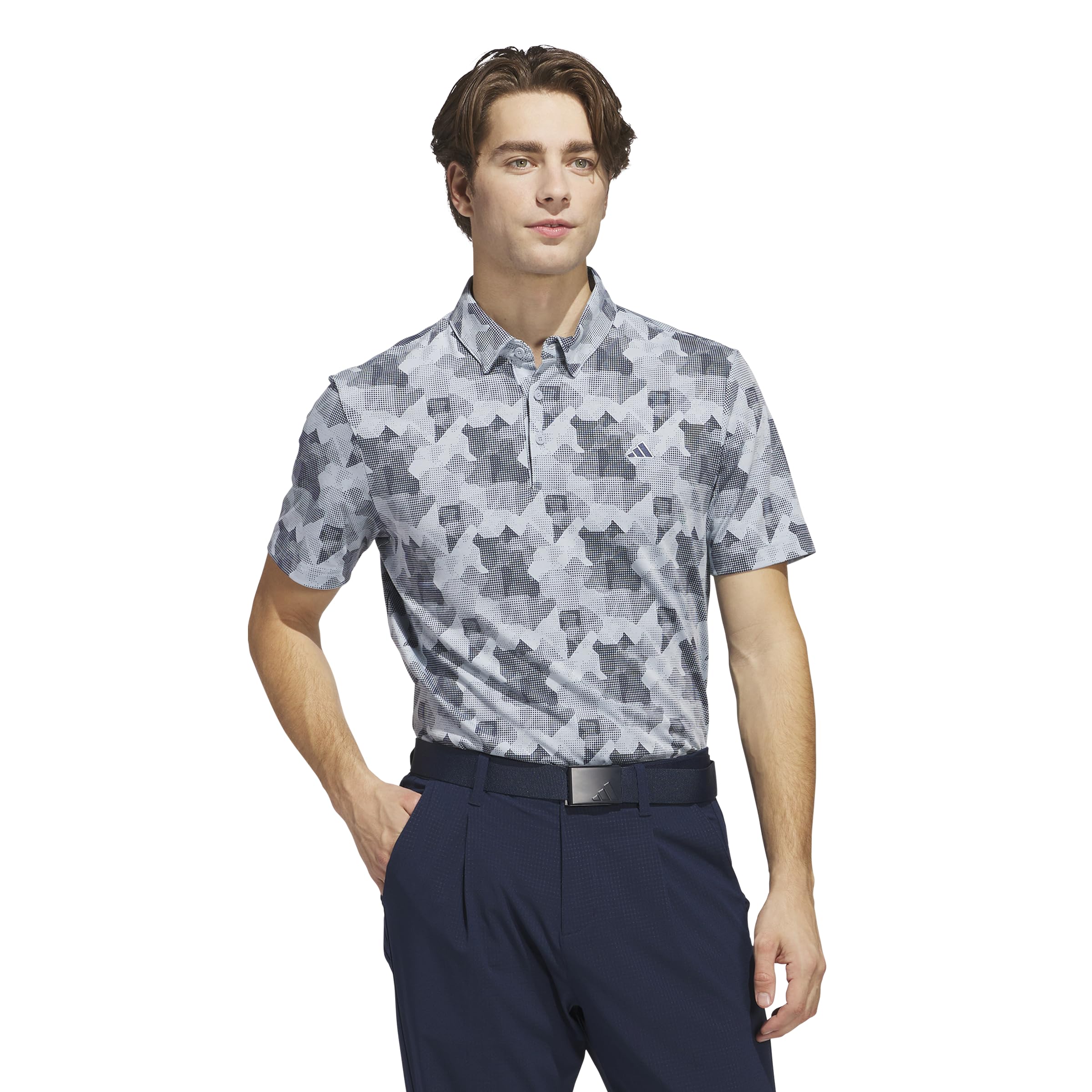 adidas Men's Go-to Printed Golf Polo Shirt, Wonder Blue F23/Collegiate Navy, Large