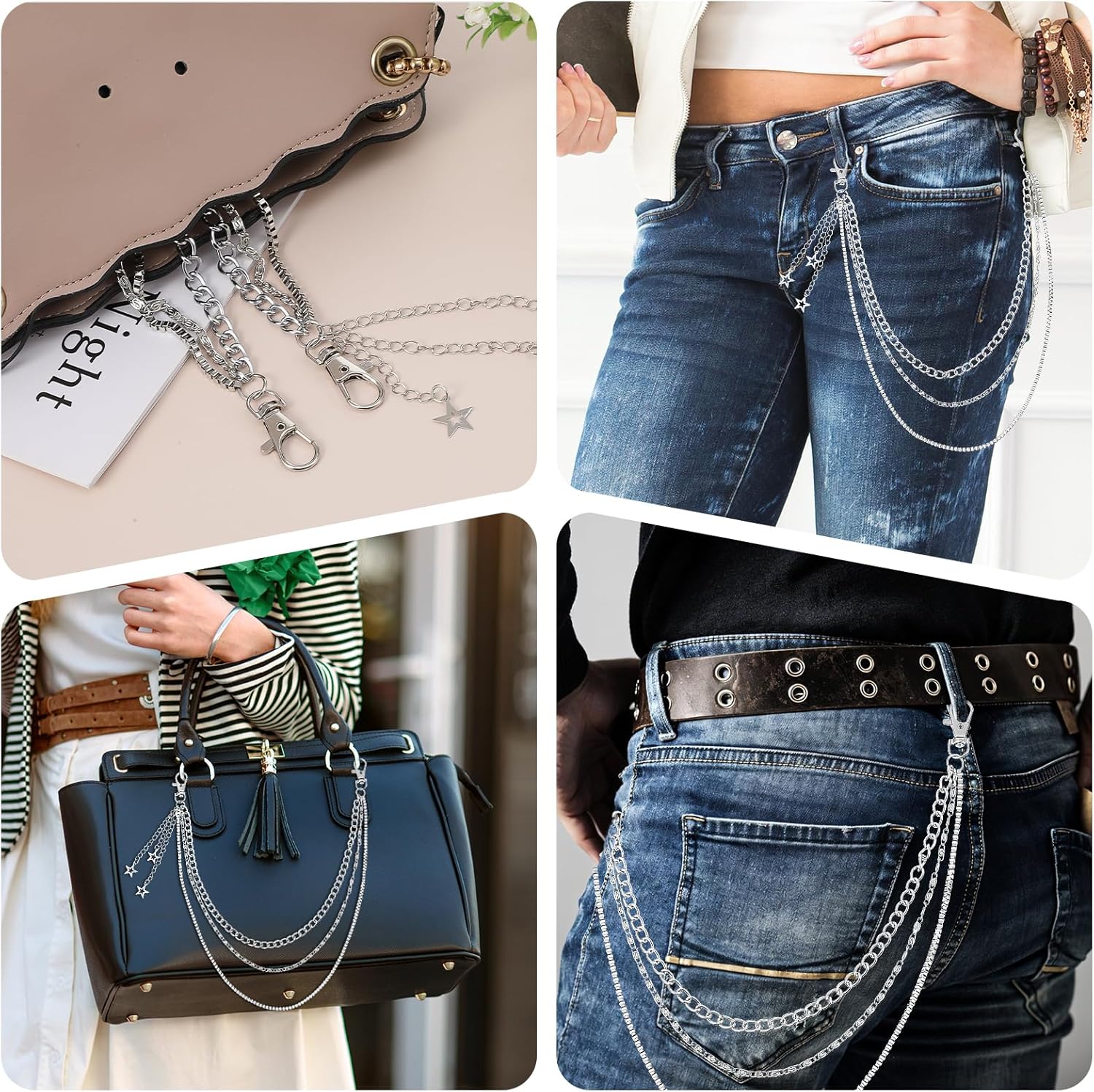 Grevosea Pants Chain for Women, Heavy Duty Hip Hop Punk Wallet Chains 3-Layer Metal Jean Pocket Chain Belt for Women Men Halloween Jewelry Clothing Goth Accessories - Image 5