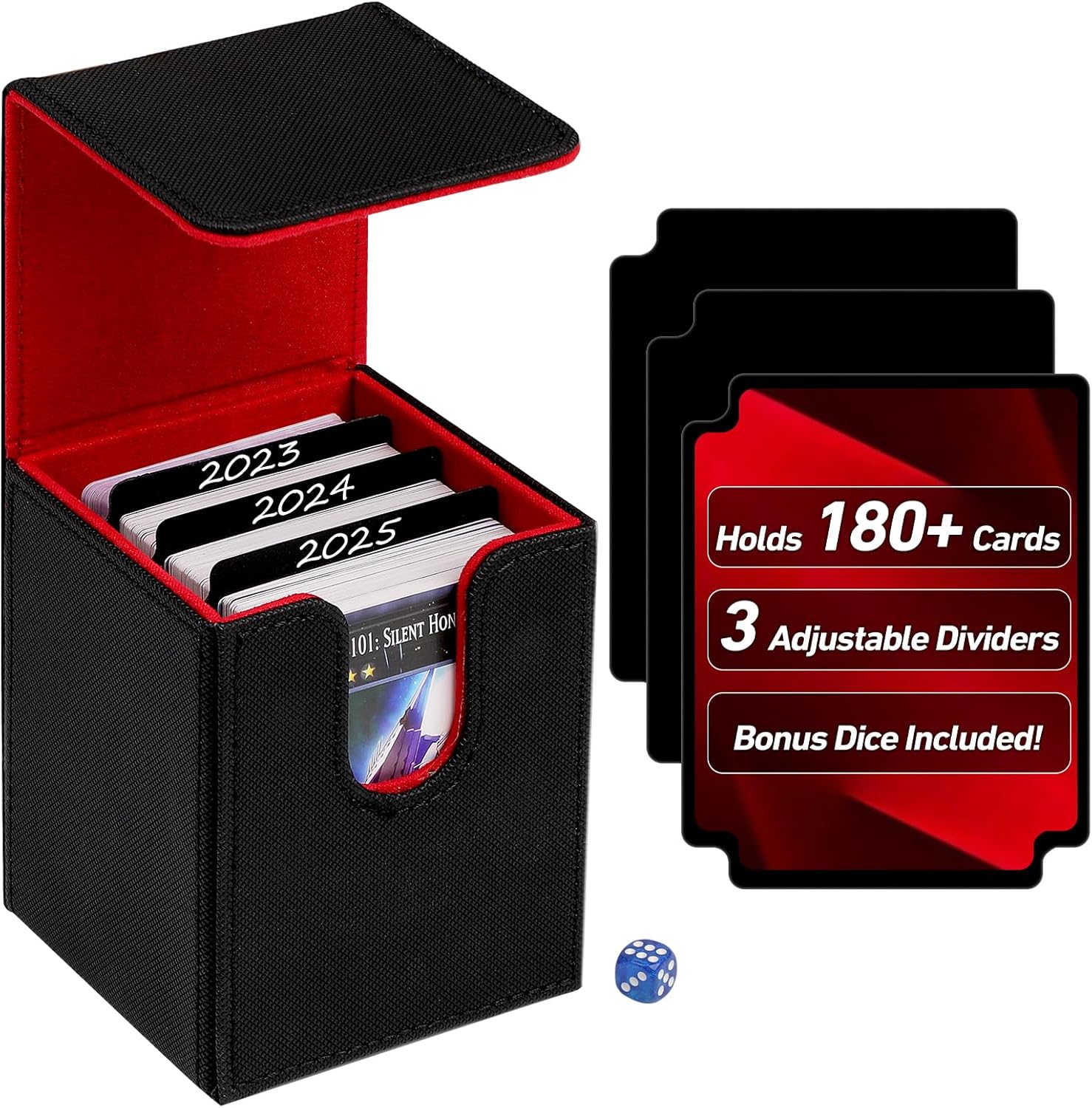 MTG Commander Card Deck Box Premium PU Leather, Strong Magnetic Closure, Holds 110+ Single-Sleeved TCG Cards, 3 Dividers Included (Red)