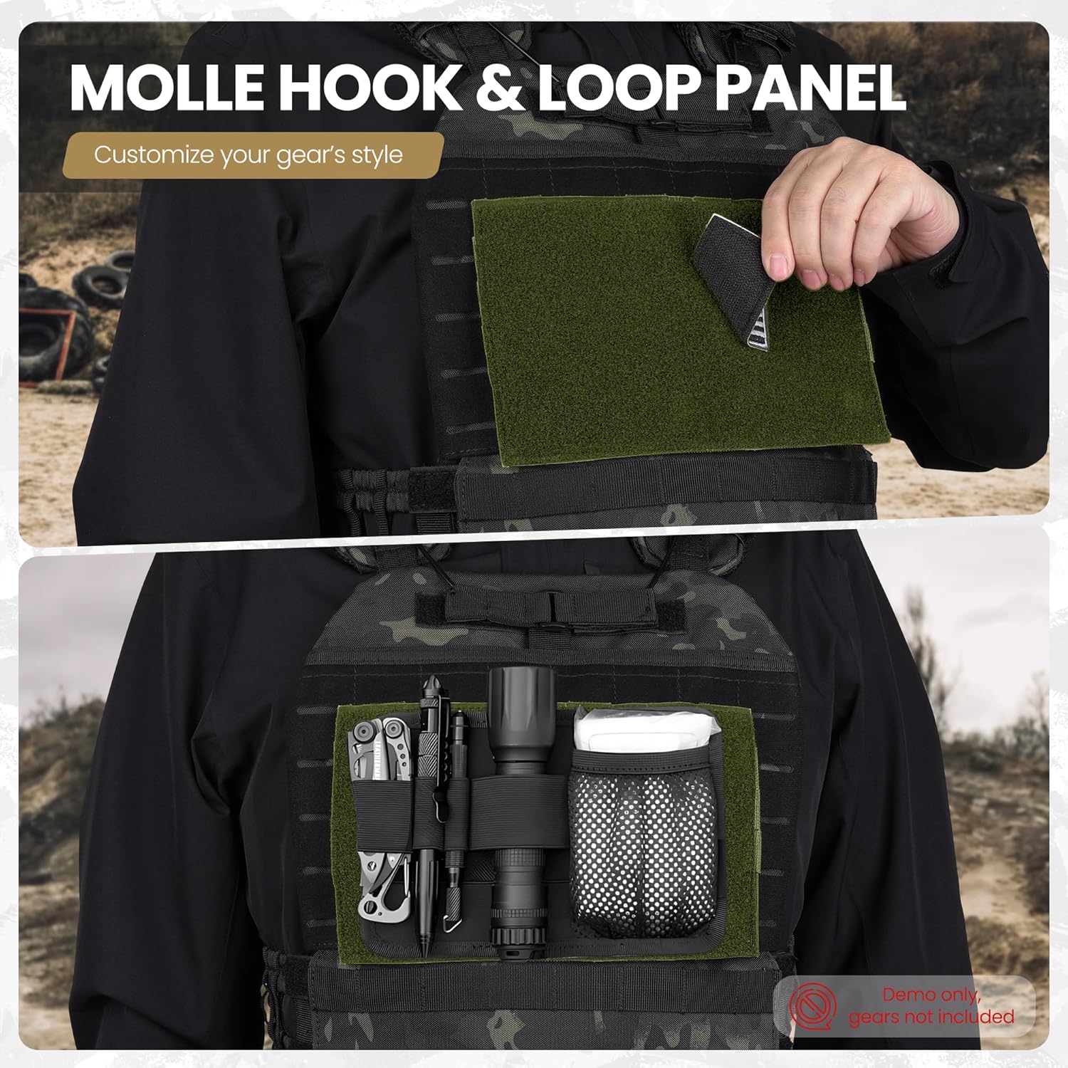 10"x6" MOLLE Patch Panel Mounting Placard Platform, Hook & Loop Panel - DIY Morale Patch Board for Tactical Vests & Backpacks（Green,2Pack