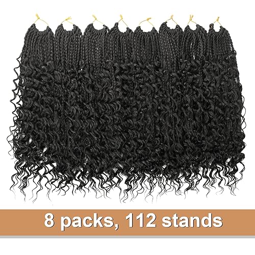 Vista 537 de Goddess Box Braids Crochet Hair With Curly Ends 18 Inch Bohomian Box Braids Crochet Braids 8 Packs 3X Crochet Braids Synthetic Braiding Hair 1B-4-30