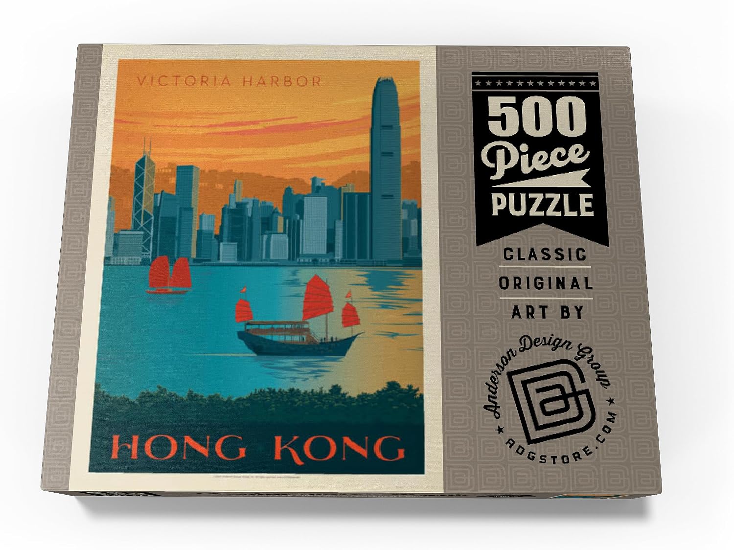 MyPuzzle China: Hong Kong, Victoria Harbor, Vintage Poster - Premium 500 Piece Jigsaw Puzzle for Adults