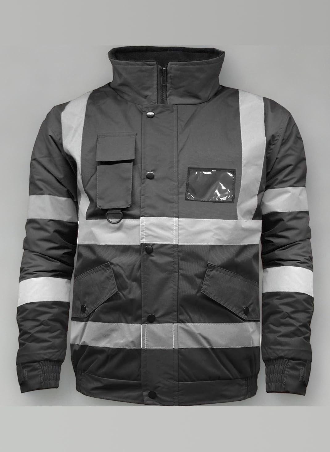 Hi Vis High Visibility Safety Security Reflective Protective Waterproof, Windproof Padded Workwear Bomber Jacket Coat With Concealed Hood Available In Orange, Yellow, Black and Contrast.