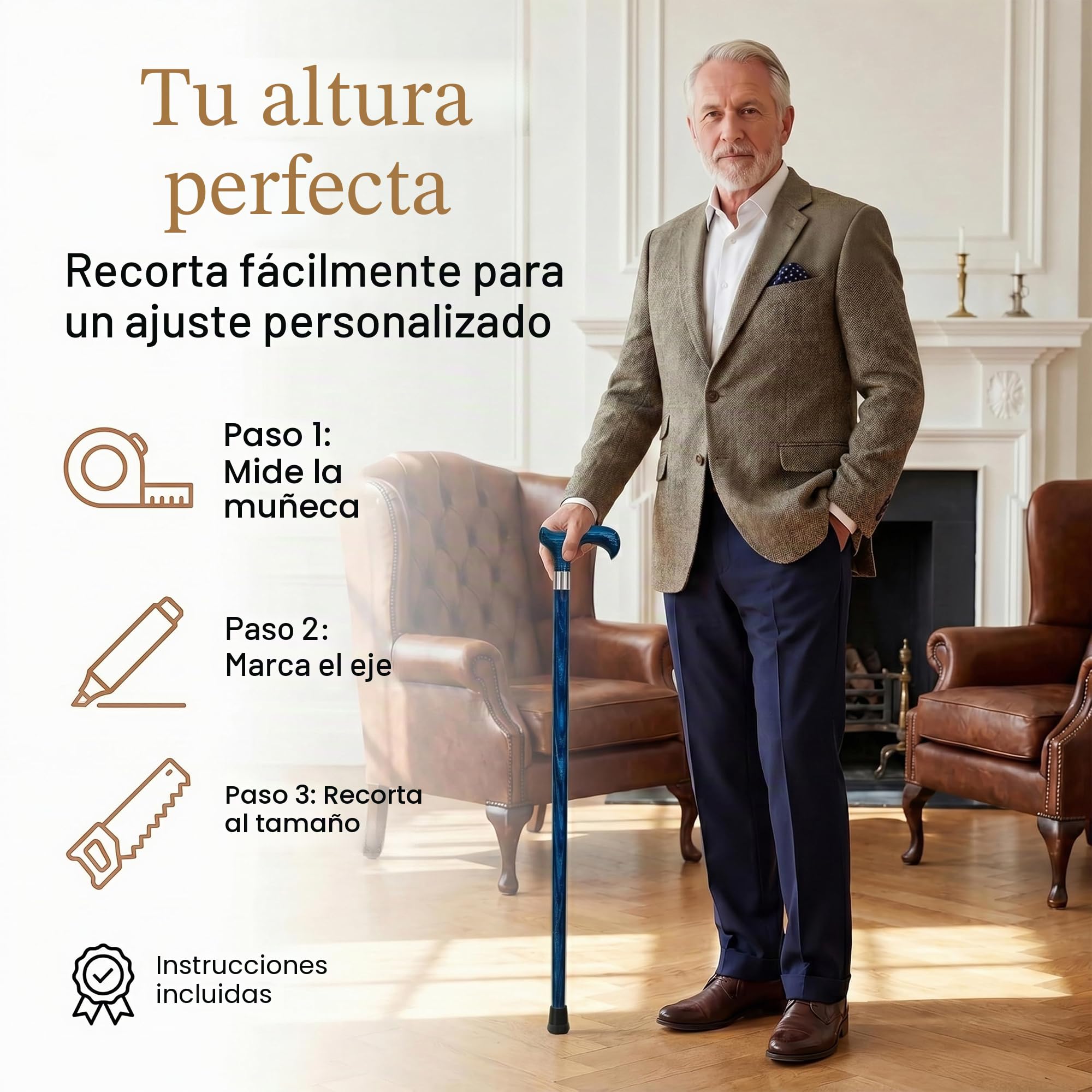 Dr. Watson Classic Derby Walking Stick – Handcrafted Ash Wood Cane with Polished Stainless Steel Collar