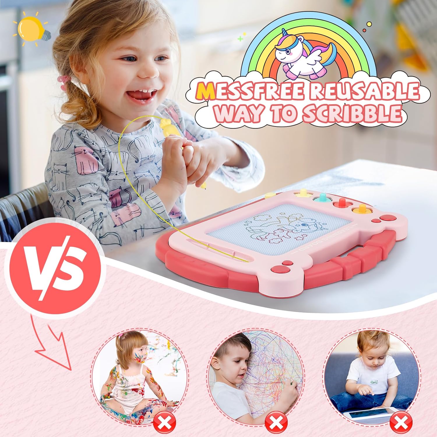 HCFJEH Magnetic Drawing Board, Sketch Doodle Board Pad Toy, Educational Learning Toys for Toddlers 3, Learning Toys for Baby Kids Boys Girls 3 Year Old Birthday Gift (Red)