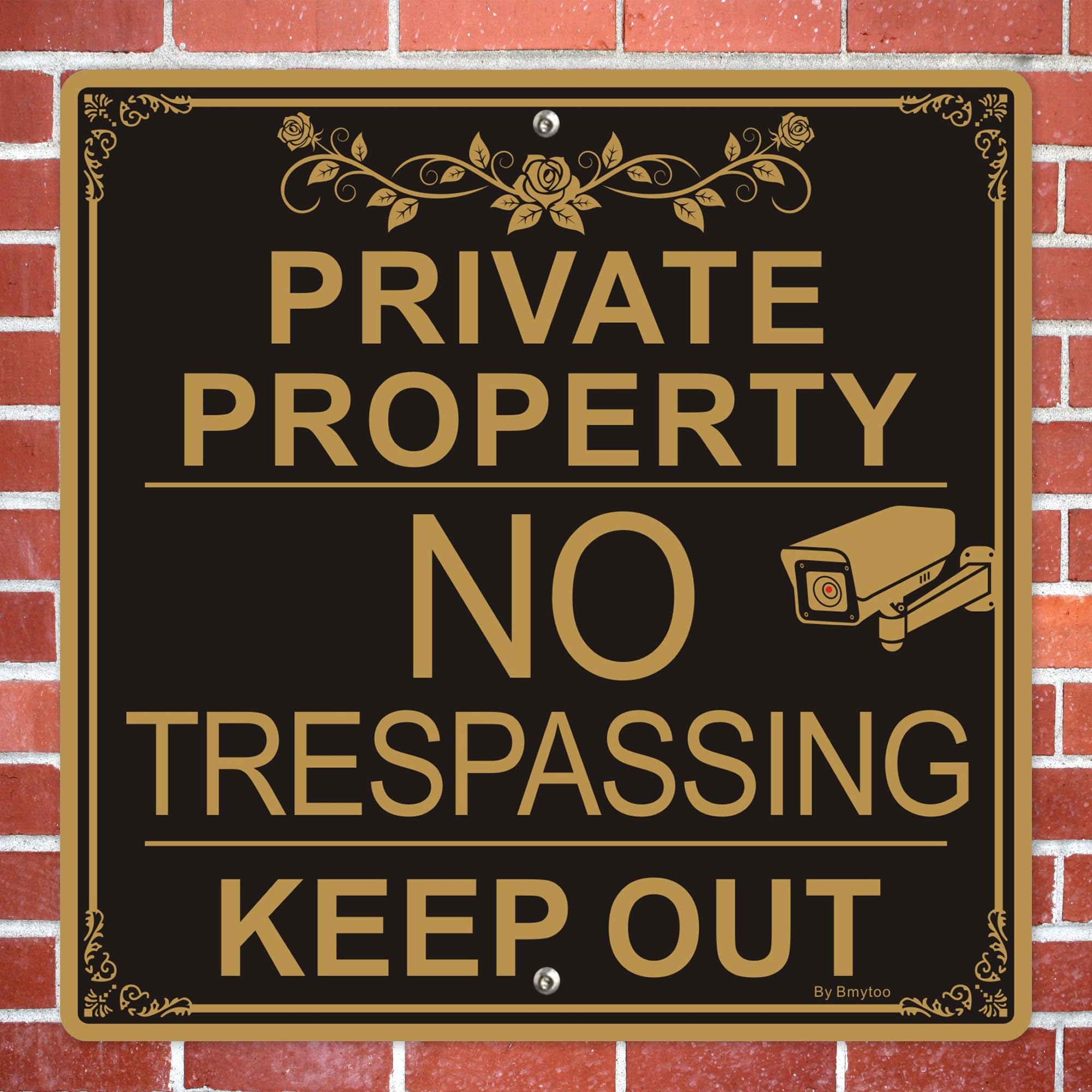 Letreros grandes de propiedad privada No Trespassing Keep Out, letrero de metal de videovigilancia de 12 x 12 pulgadas, resistente al óxido y a la decoloración, paquete de 2