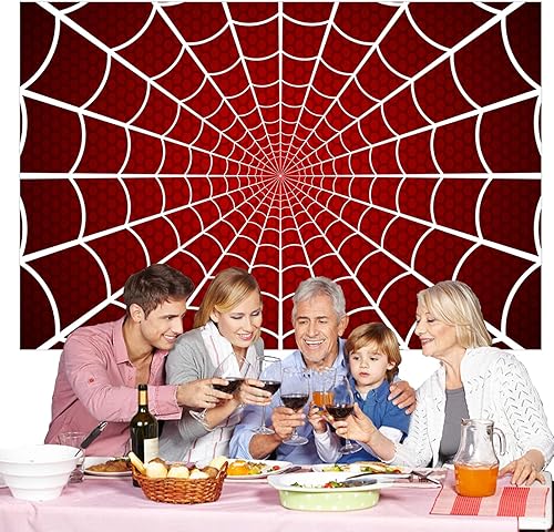 Miniatura 4 de Telón de araña de feliz cumpleaños, telón de fondo, decoración temática de superhéroe, decoración para niños y niñas, suministros de fiesta de