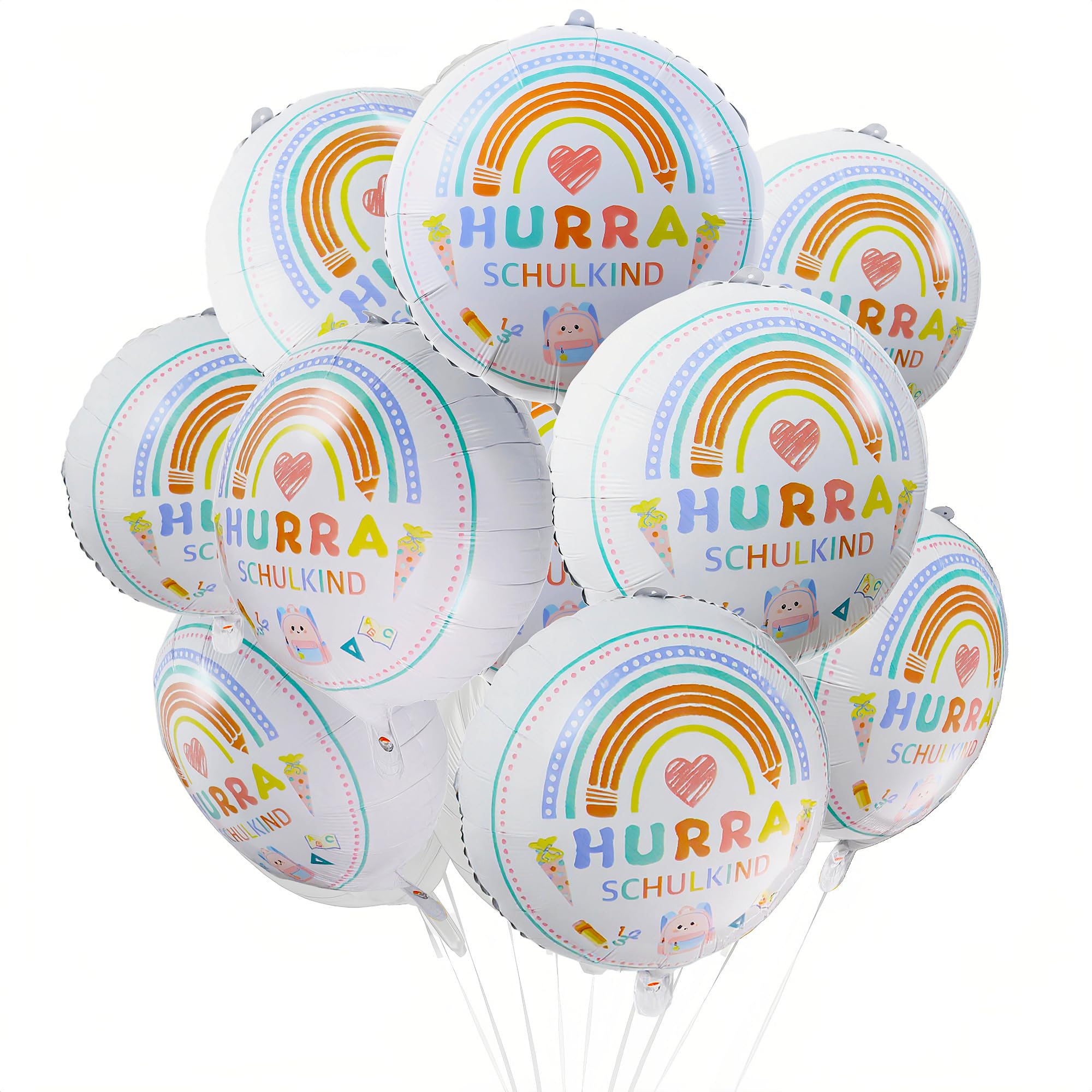 10 Stück Einschulung folienballon Deko,HURRA SCHULKIND Luftballons Deko Schulanfang Schuleinführung Deko für Mädchen & Jungen