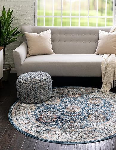 Unique Loom Nyla Collection - Alfombra de área - Princesa (10 pies, redonda, azulmarrón)