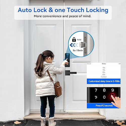 Miniatura 5 de Cerradura digital inteligente de huellas dactilares, cerradura de teclado y mango de 2 palancas, cerrojo de entrada sin llave para puerta delantera,