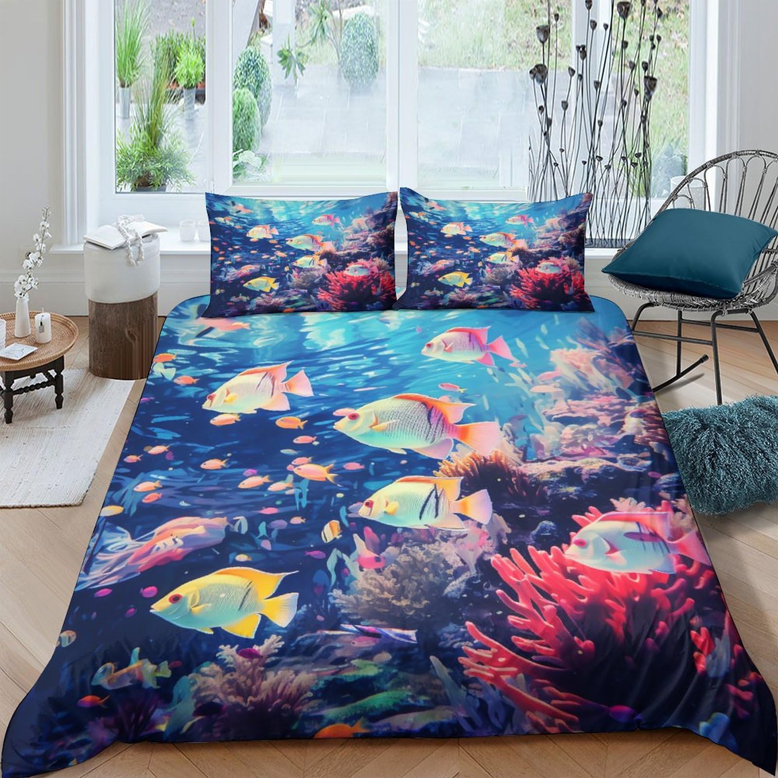 Housse de couette ocean fermeture eclair pour grand lit enfant et adulte